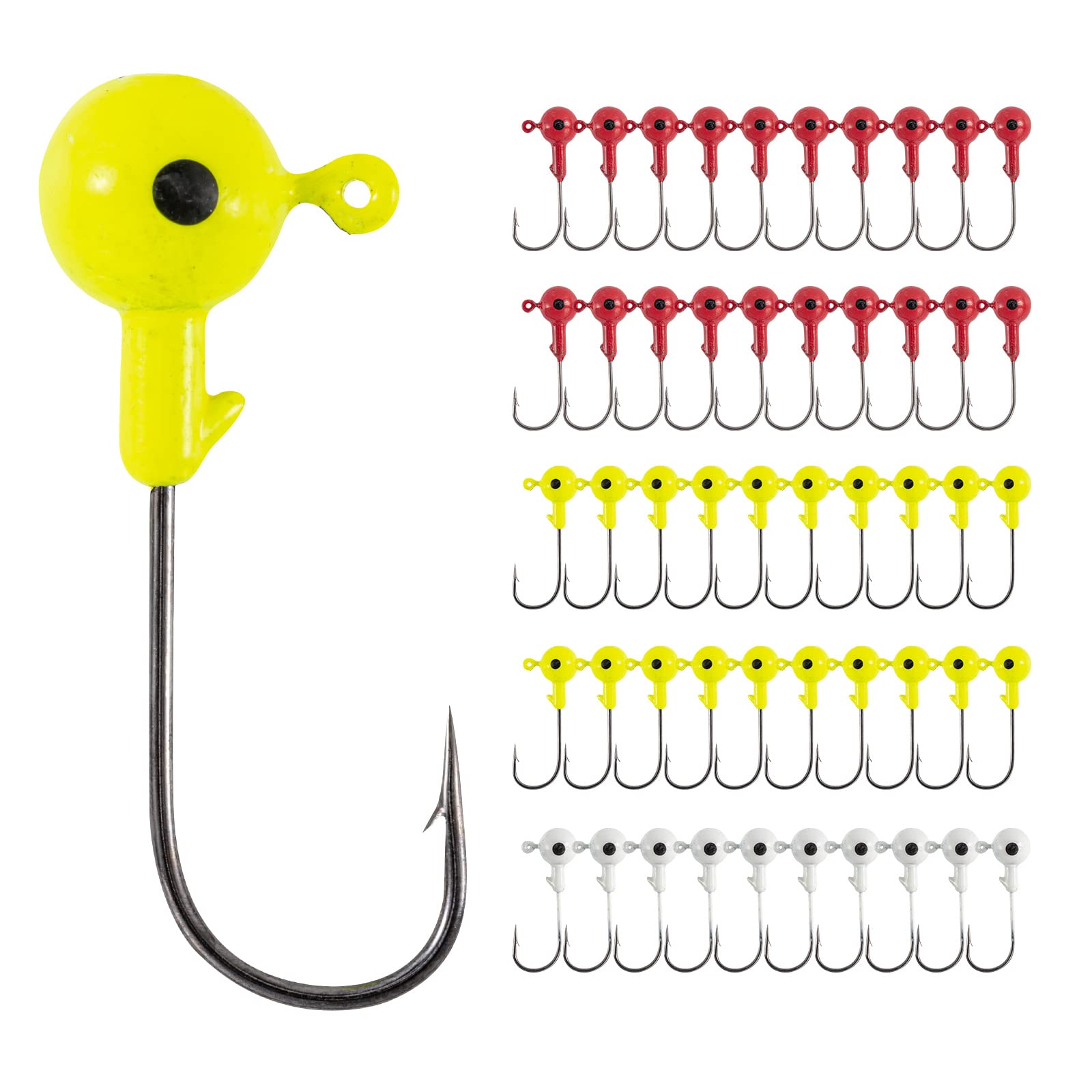 Goture Round Jig Head Fishing Hooks - Colored & Glow Lead Jigs for Freshwater & Saltwater Fishing (Trout, Bass, Walleye, Crappie) - Includes Tackle Box - Perfect for Ice Fishing, Pier Fishing & Kayak Angling