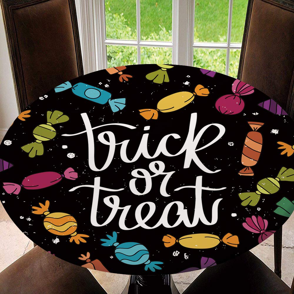 Waterproof Elastic Round Table Cover - Halloween Lettering & Calligraphy Design, Fits 59
