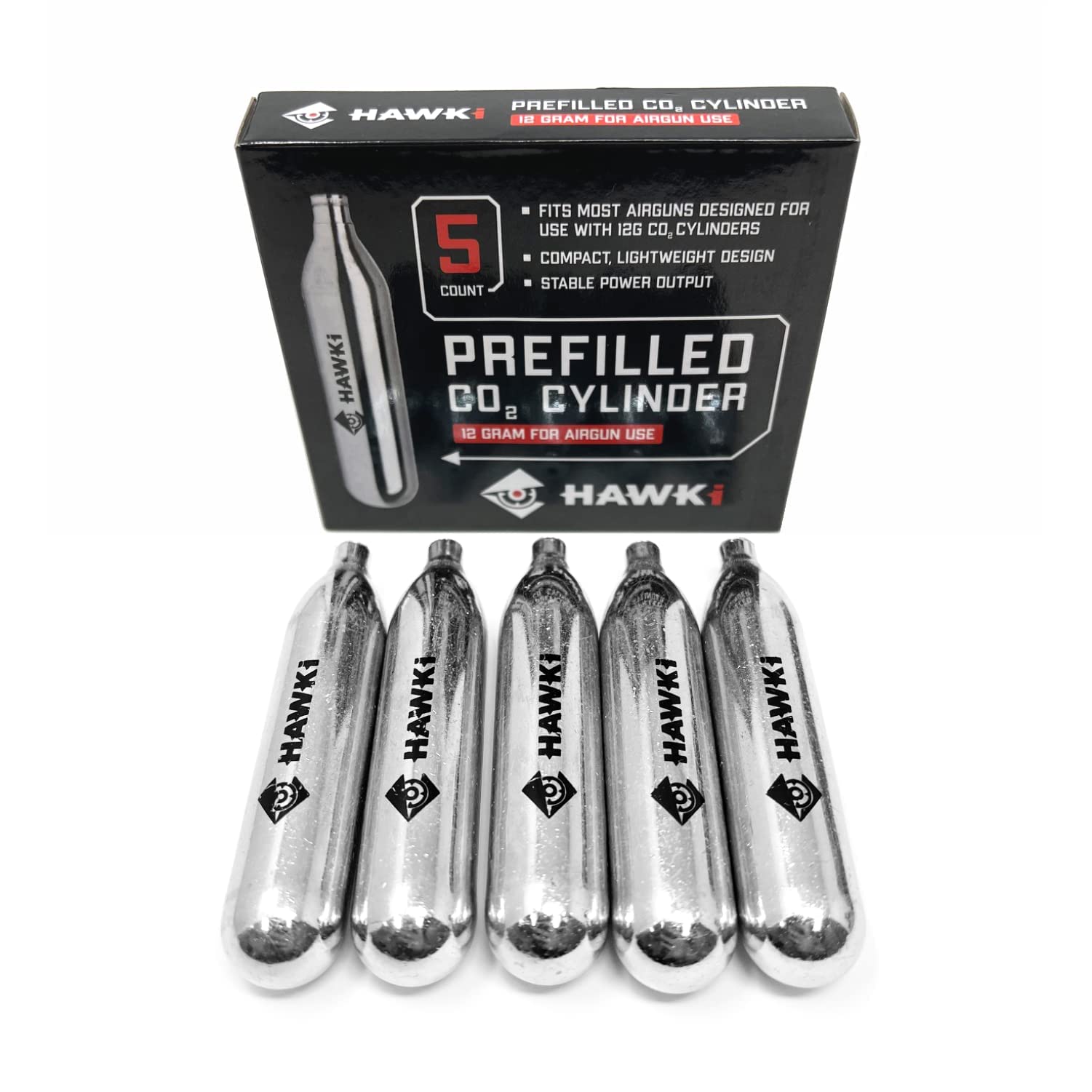 Hawki 12 Gram CO2 Cartridges - Premium Refills for Air Guns, BB Guns, Airsoft Pistols & Paintball Markers | Perfect for Target Shooting, Hunting & Outdoor Sports