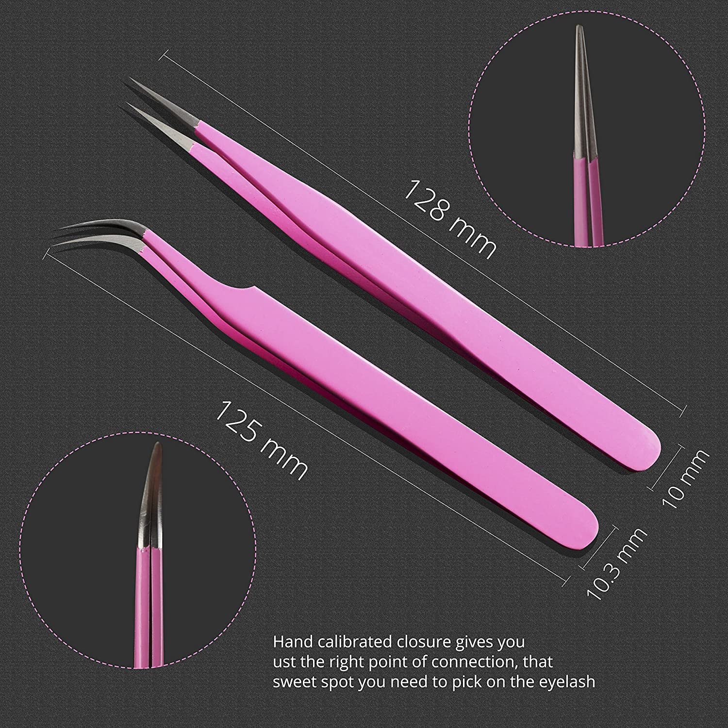 Sivote Eyelash Tweezers 2-Pack - Professional Stainless Steel Lash Tweezers with Straight & Curved Tips for Eyelash Extensions - Pink | Perfect for Salon, DIY Home Use & Professional Makeup Artists