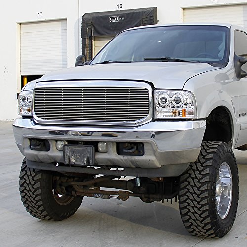 Spec-D Tuning 2LHP-F25099-TM LED Projector Headlights with Halo Rings - Chrome Clear Lens for Ford F250 & F350 Super Duty Trucks - Upgrade Your Night Driving & Off-Road Visibility
