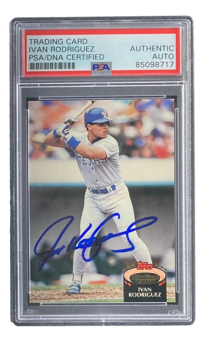 Ivan Rodriguez Autographed 1992 Topps #415 Texas Rangers Rookie Baseball Card - PSA/DNA Certified - Perfect for Collectors & Sports Memorabilia Displays