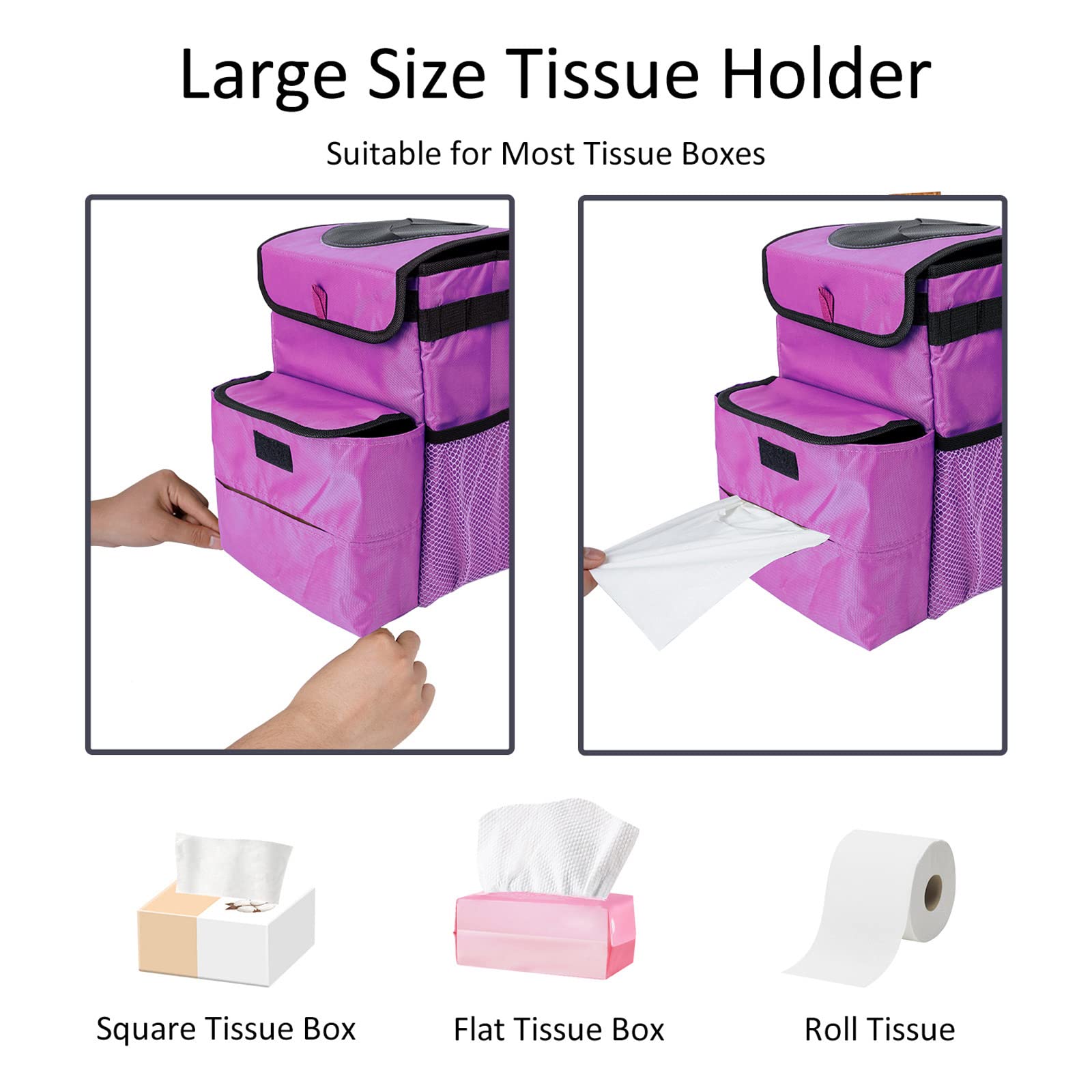 2 Pack Foldable Car Trash Bag - 3 Gallon Leakproof Auto Garbage Bin for Vehicles (Black & Purple) | Ideal for Road Trips, Commuting & Keeping Your Car Clean