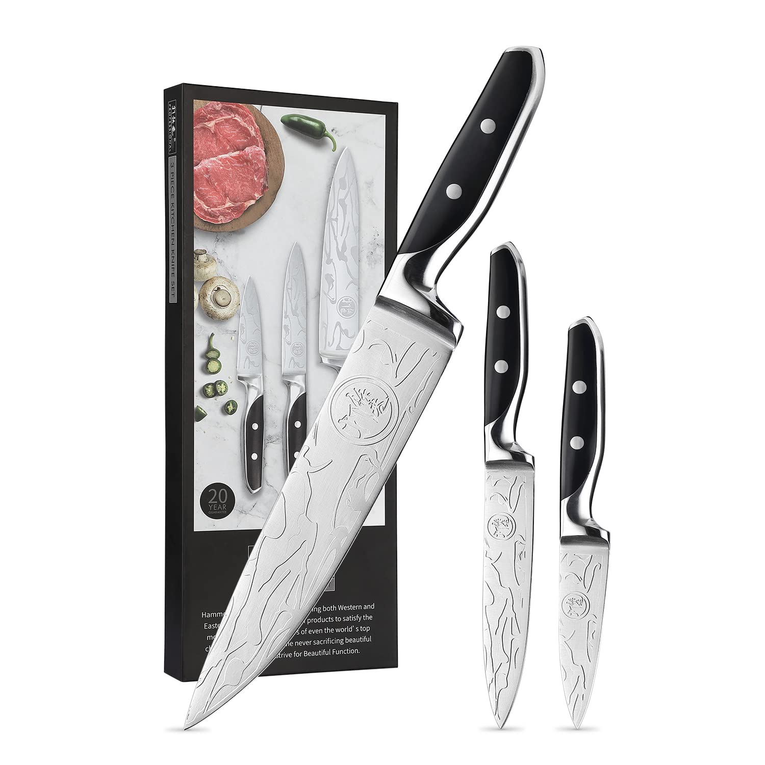 Premium 3-Piece German Stainless Steel Kitchen Knife Set - 8
