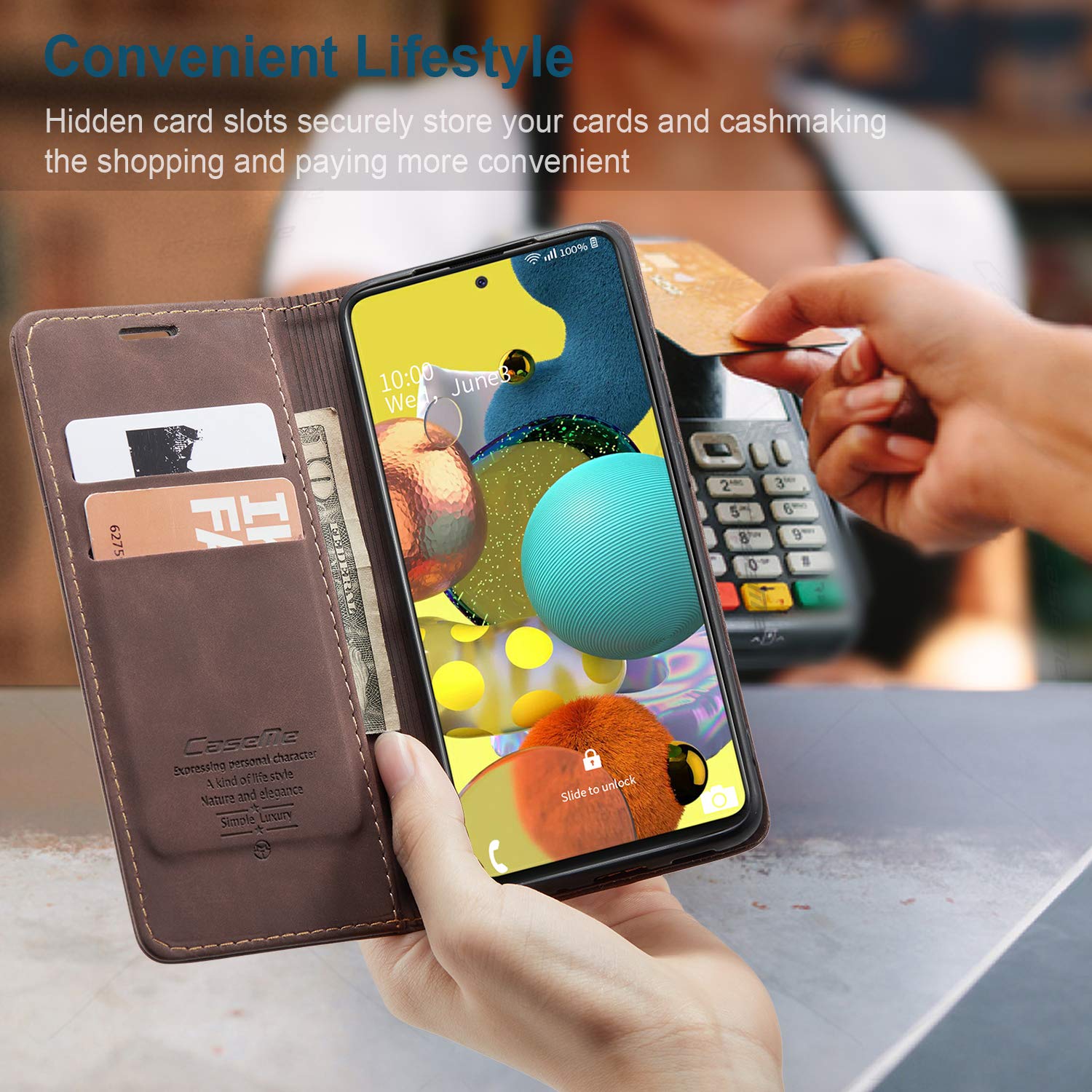 Samsung Galaxy A51 5G Leather Wallet Case with Card Holder & Kickstand - Magnetic Flip Cover for 6.5 Inch Phone (Coffee Brown) - Perfect for Work, Travel & Daily Protection