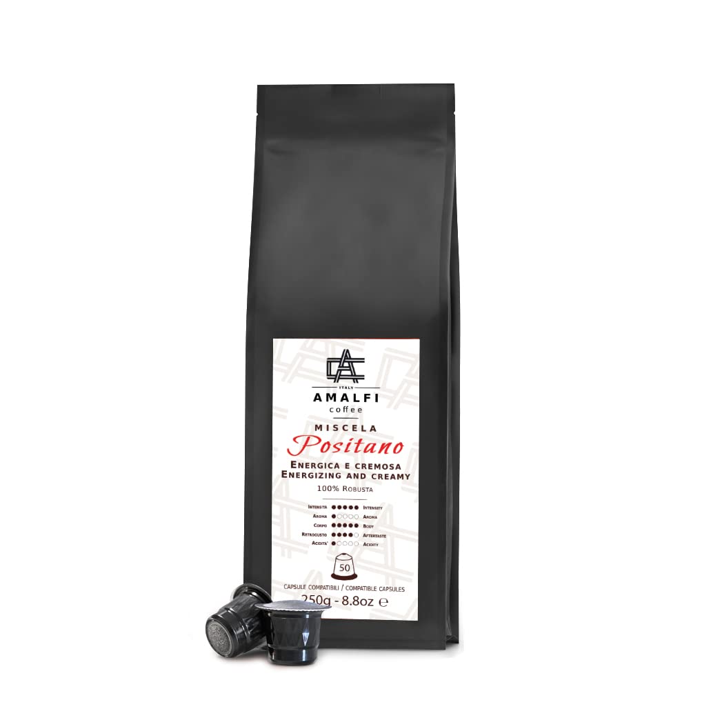 Amalfi Coffee Fine Italian Espresso Capsules - 50 Nespresso Original Compatible Coffee Pods for Single Cup Brewing | Perfect for Home, Office & Gifting (Positano Coffee Capsules)