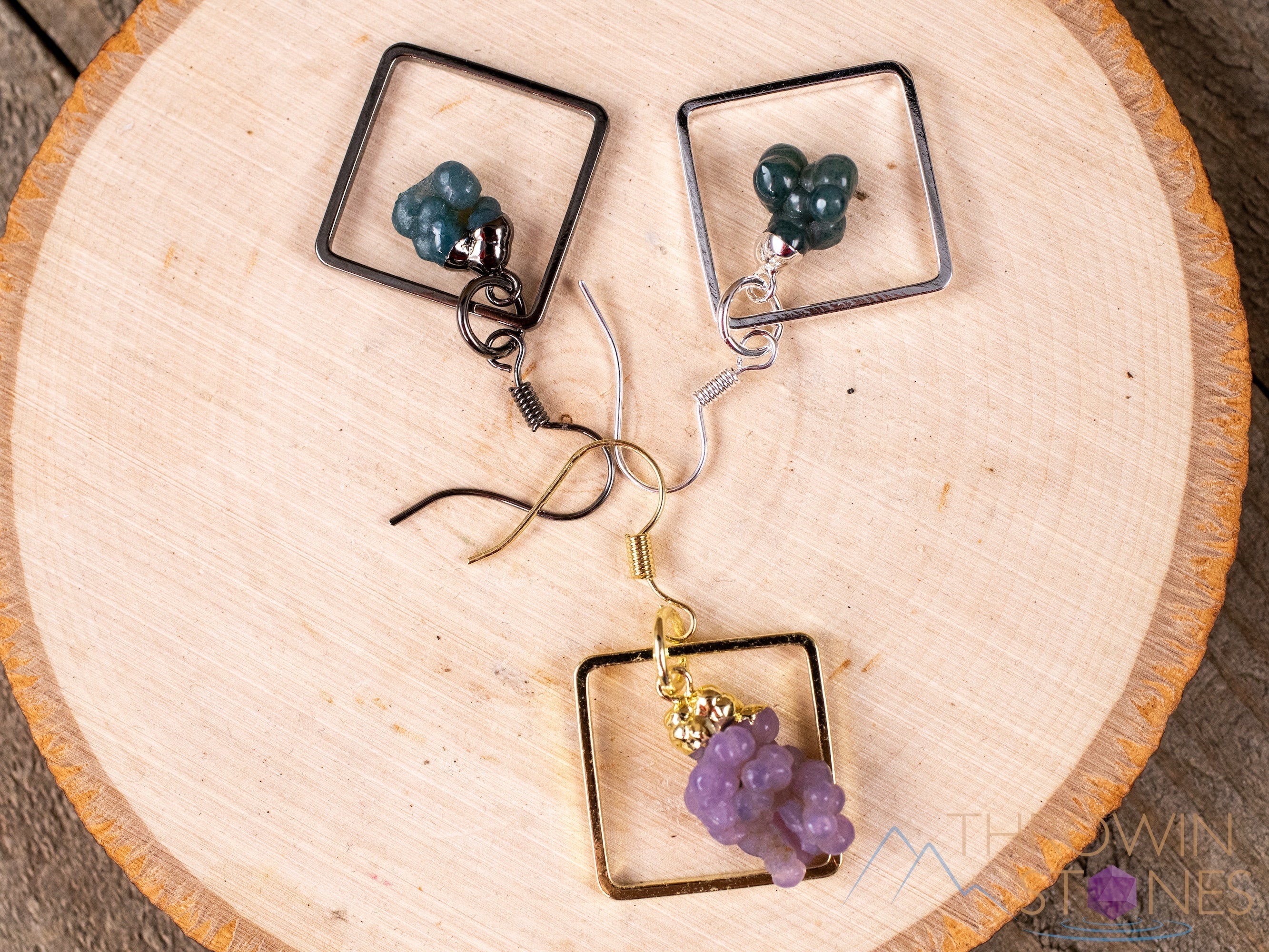 Grape Agate Crystal Hoop Earrings - Diamond Accent Gemstone Dangle Earrings | Handmade Jewelry for Women | Perfect for Weddings, Parties & Everyday Wear (E1797)