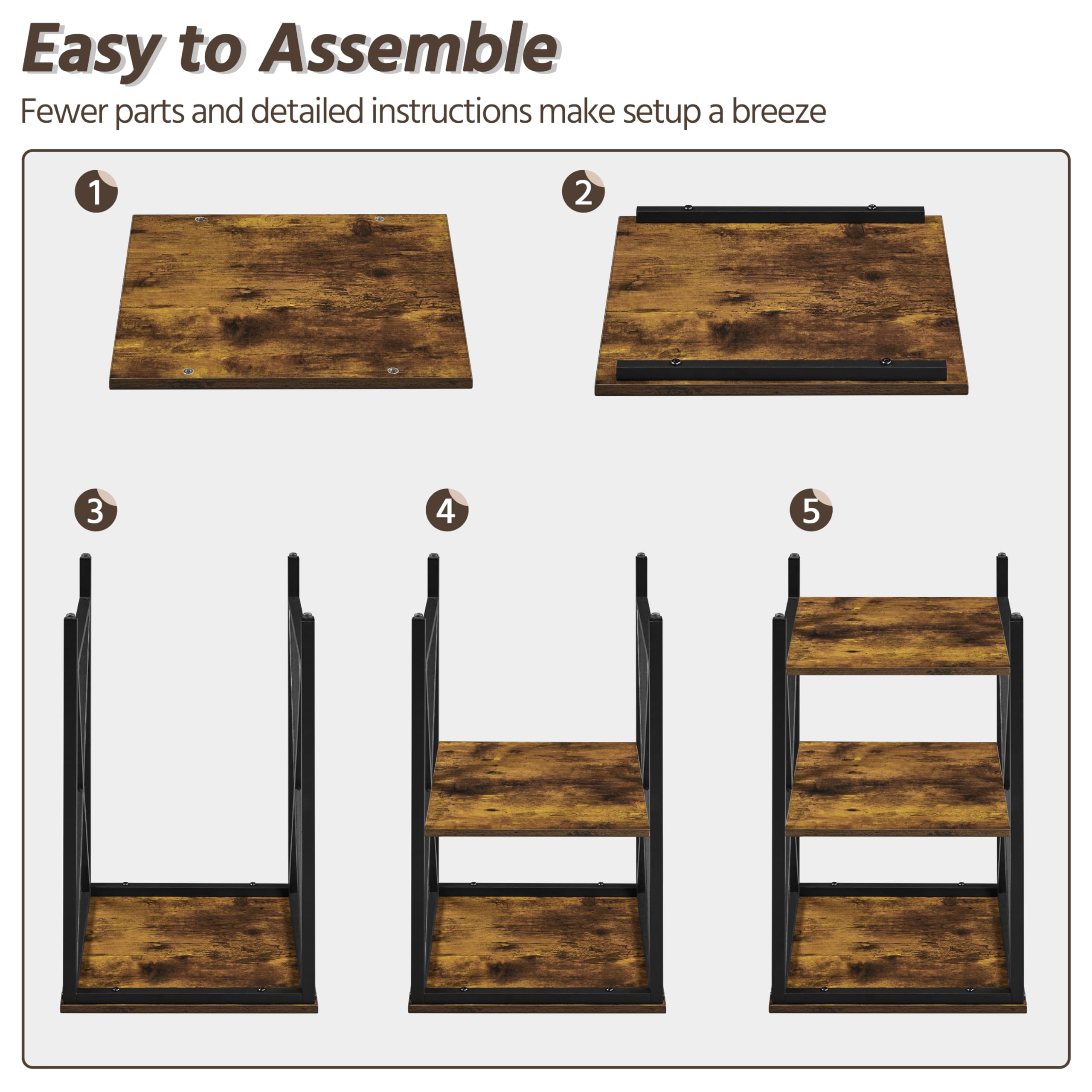 Yaheetech 2-Pack Industrial End Tables with 3-Tier Storage Shelves - Sturdy Metal Frame X-Design Side Tables for Living Room, Bedroom or Office - Easy Assembly, Rustic Brown (16x16x24.5 Inches) - Perfect for Holding Lamps, Books, Plants and Living Room Decor