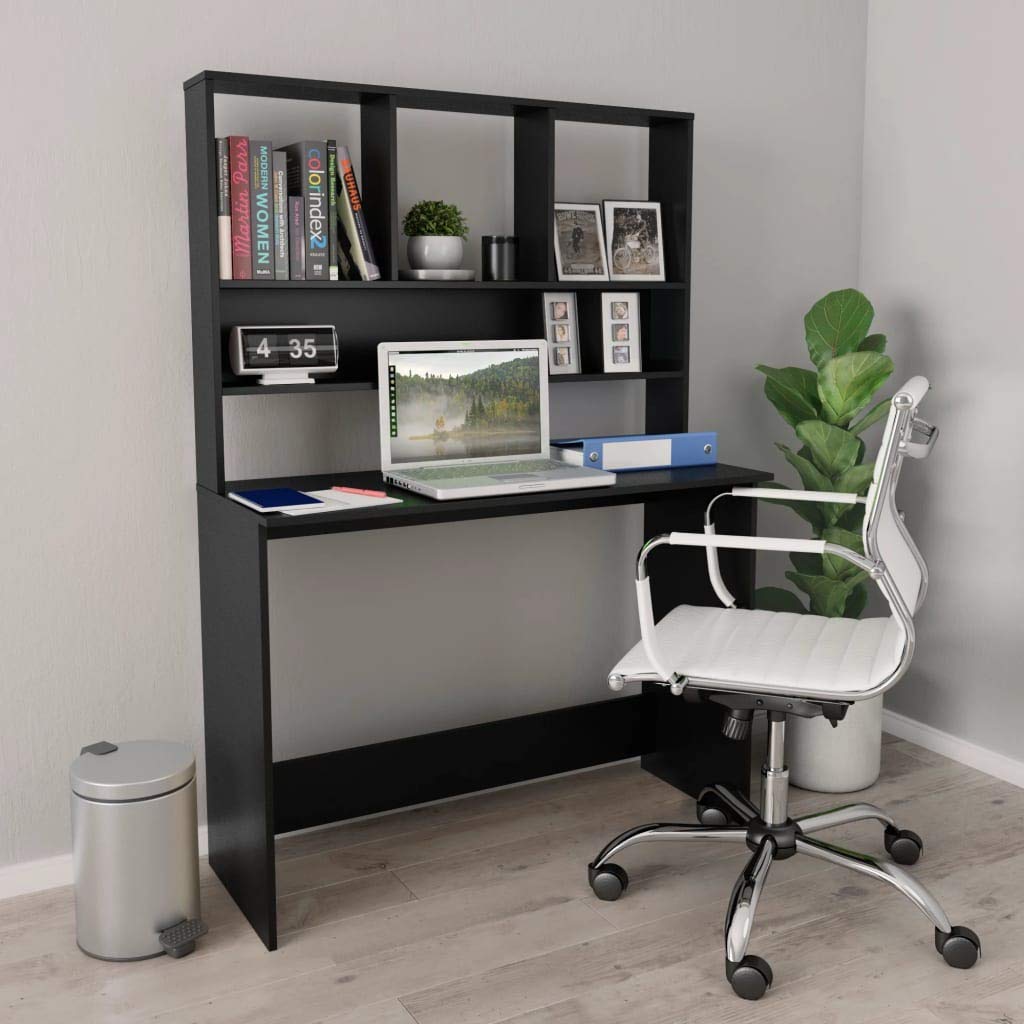 FAMIROSA Black Computer Desk with Shelves - 43.3
