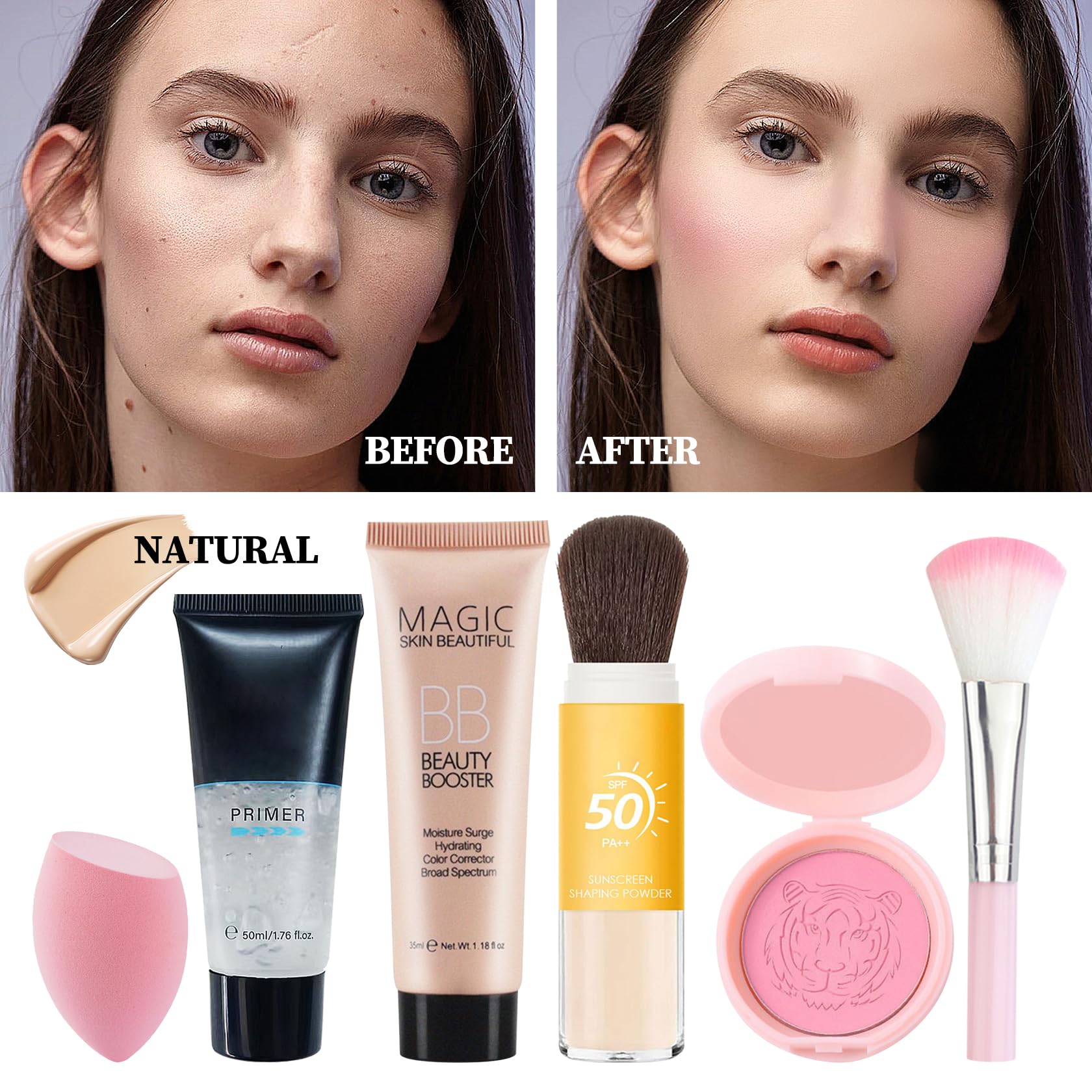 All-in-One Makeup Kit for Women - 14 Piece Cosmetic Gift Set with Eyeshadow Palette, Blush, Loose Powder, BB Cream, Primer, Eyebrow Pencil, Mascara, Eyeliner, Lipstick, Lip Oil, Makeup Sponge & Brush | Perfect for Travel, Bridal Makeup & Everyday Beauty Essentials