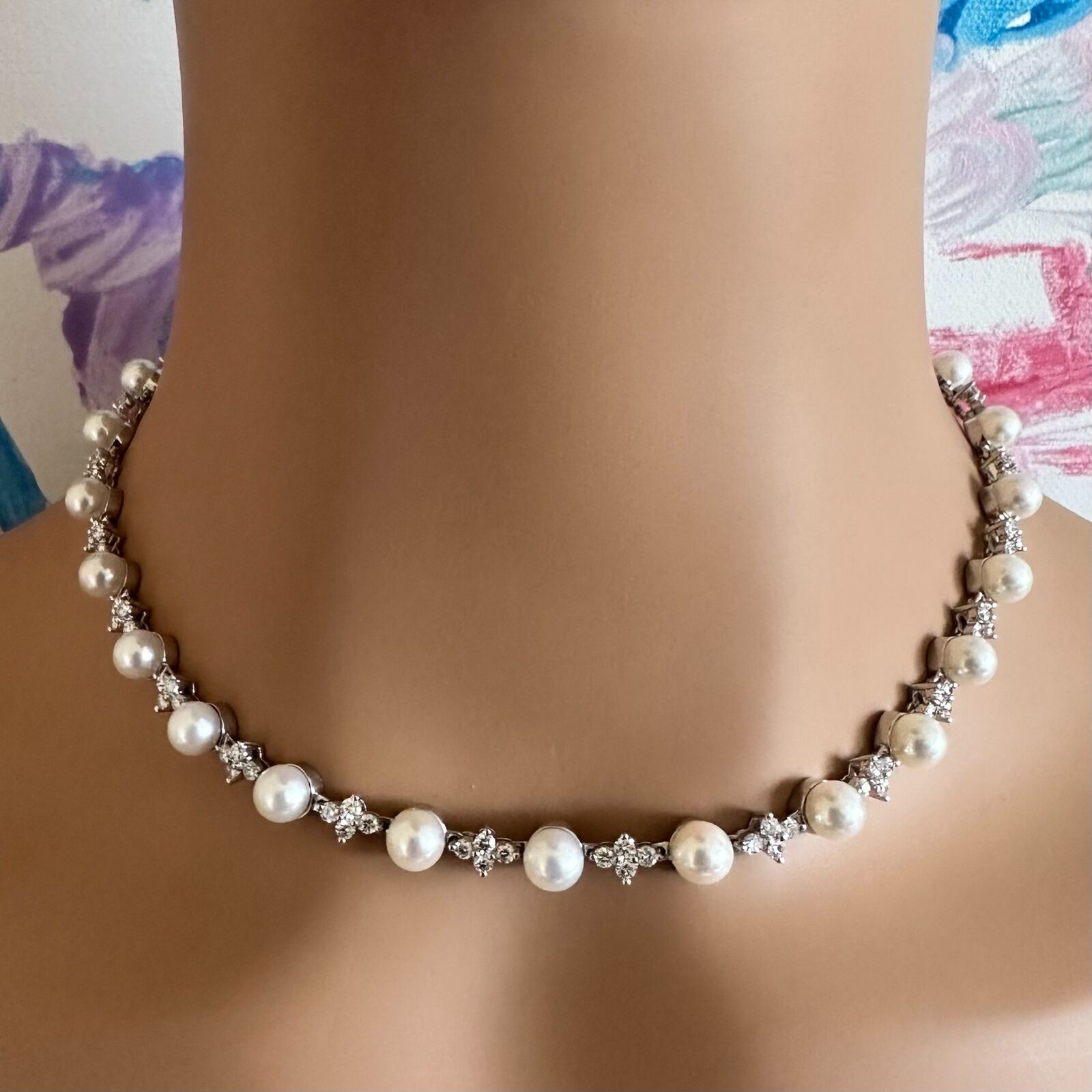 Authentic Tiffany & Co Platinum Diamond 6.5mm Pearl Necklace for Women - Elegant Jewelry Gift for Wedding, Anniversary & Special Occasions