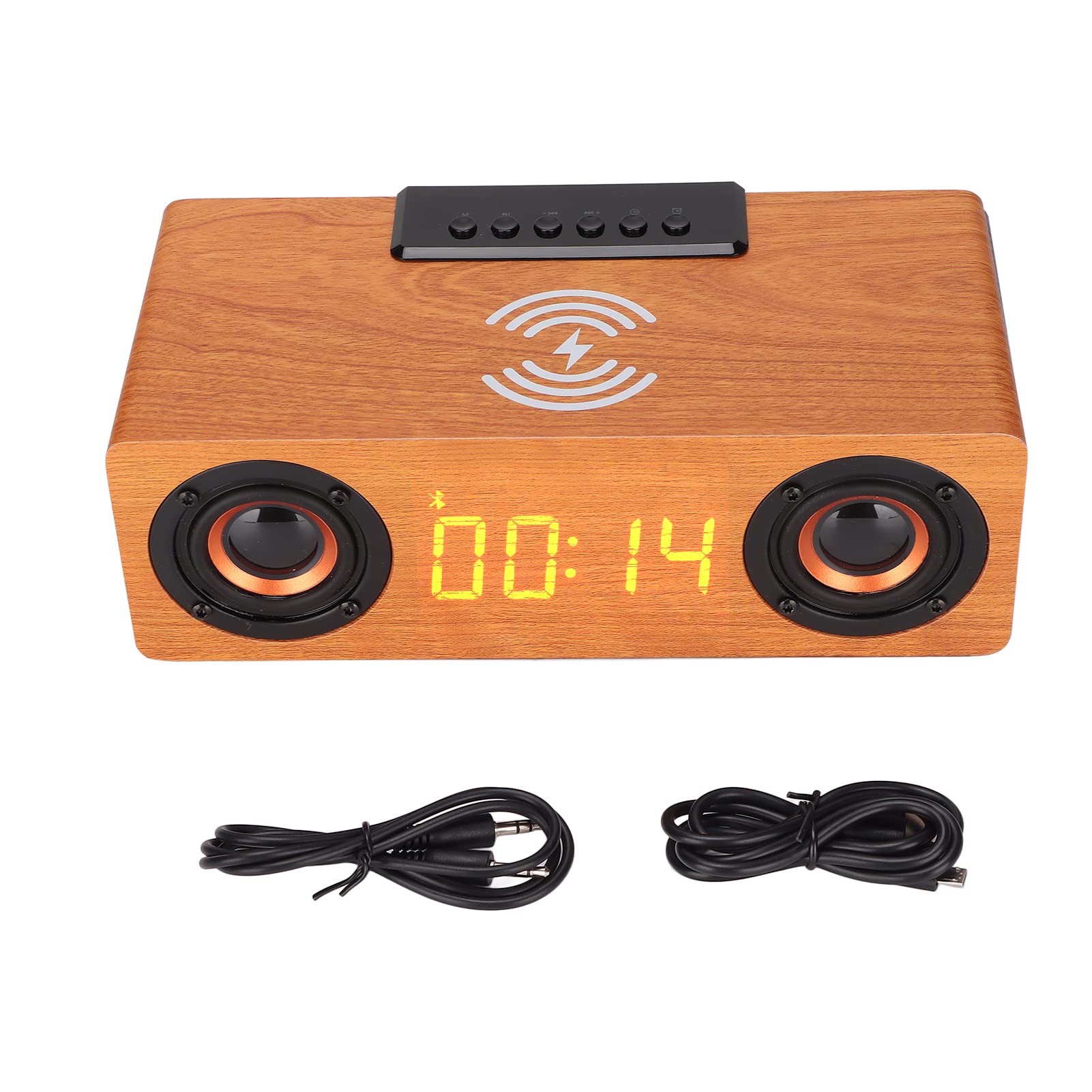 Cuifati Wireless Bluetooth Speaker with LED Alarm Clock, USB Charging Station & FM Radio - Retro Style Bedroom Speaker for Music, MP3 Playback (Light Walnut) | Perfect for Home Decor, Nightstand Use & Gift Giving