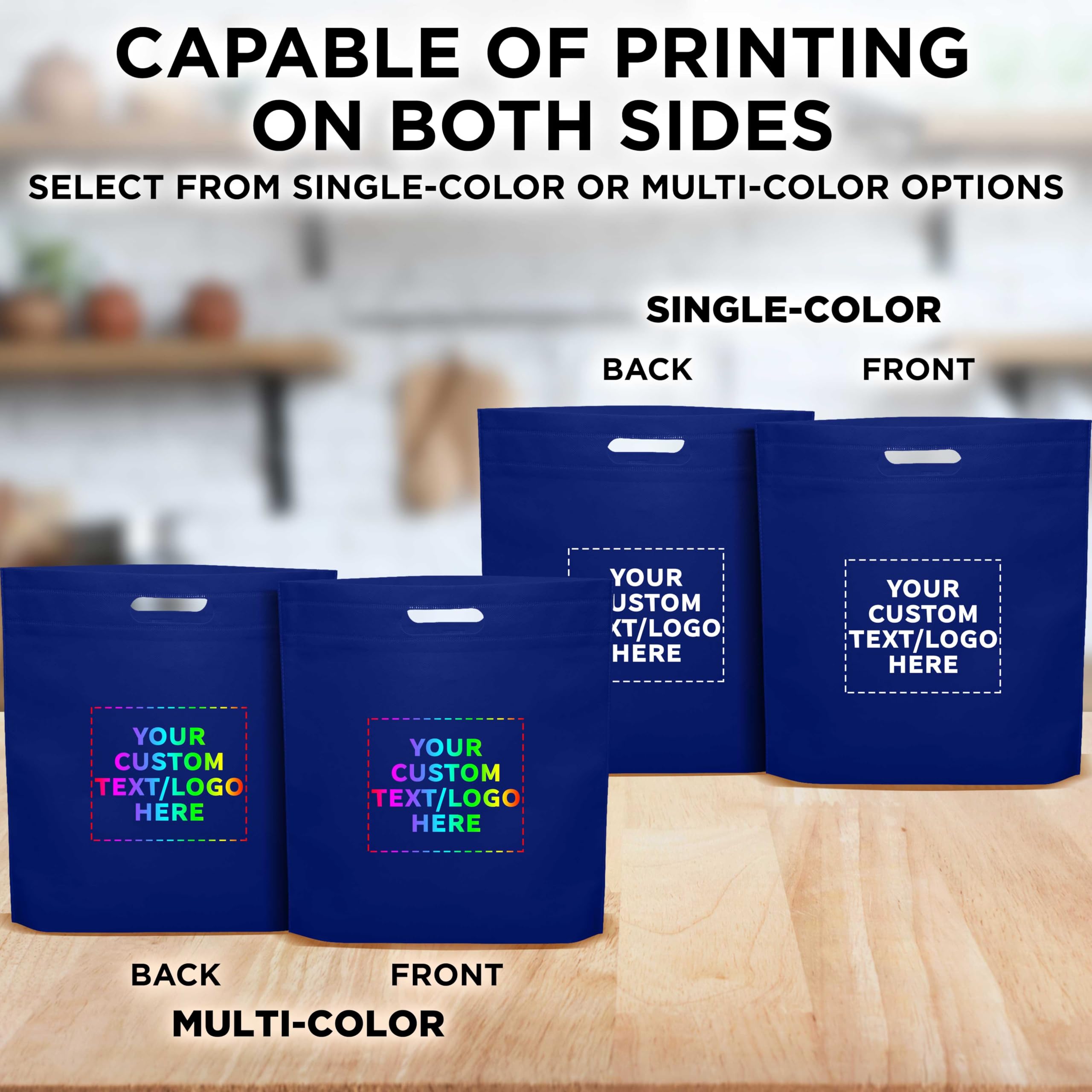 50 Pack Customizable Non-Woven Tote Bags with Die-Cut Handles - Eco-Friendly, Reusable & Soft Exhibition Promotional Bags (15