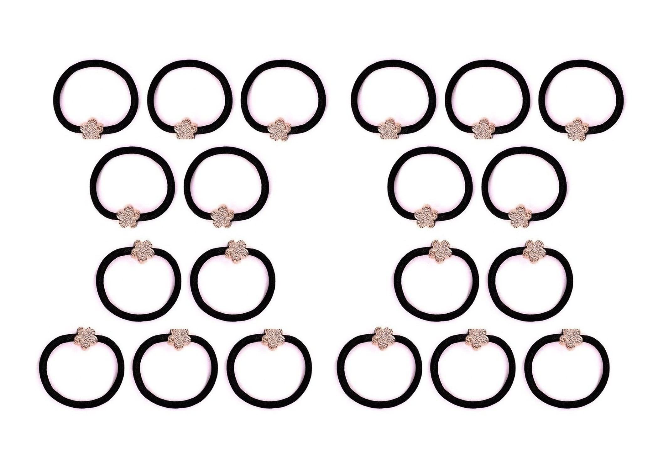 Parhon Designer Pearl Hair Accessories - 20pcs Black Elastic Hair Bands, Ponytail Holders for Girls | Elegant Hair Ropes for School, Parties & Daily Use