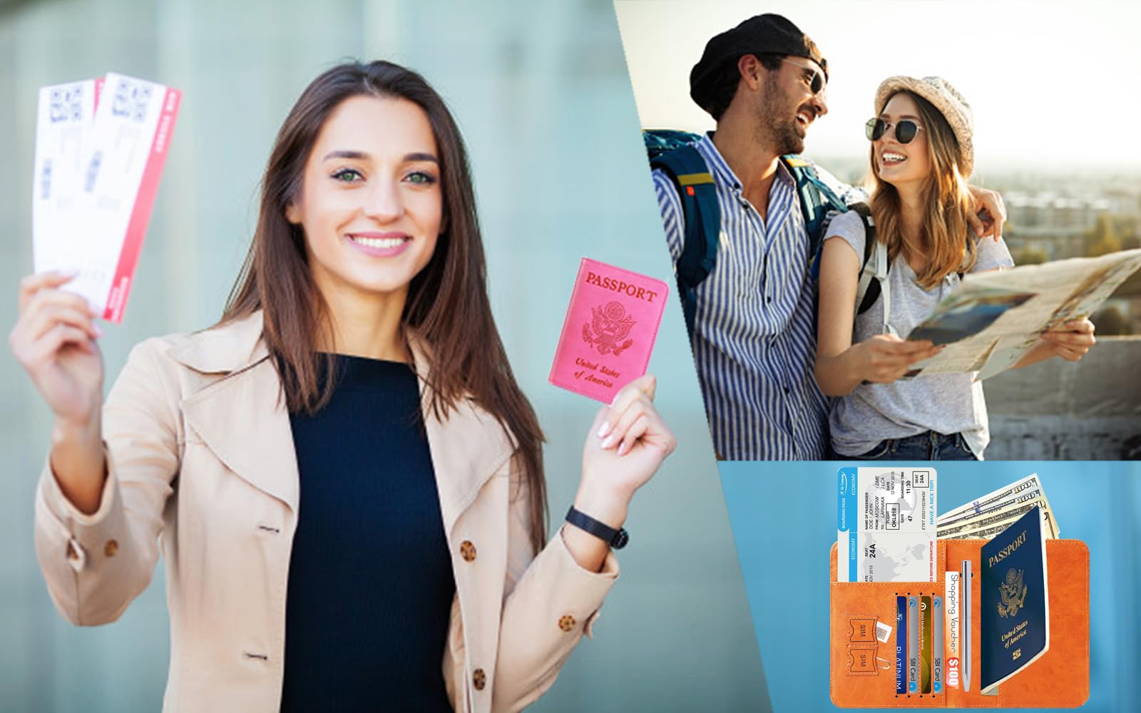 Premium RFID Blocking Leather Passport Holder & Travel Wallet - Secure Card Case for Women & Men - Essential Travel Accessories for International Trips (Black) - Perfect for Airports, Vacations & Business Travel