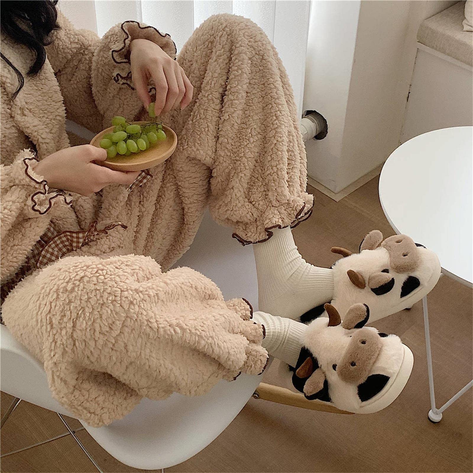 MIXILU Women's Cartoon Cow Cotton Slippers - Soft Cozy Fuzzy Animal House Shoes for Winter, Indoor & Outdoor Use - Perfect for Home, Lounge, and Dorm Comfort