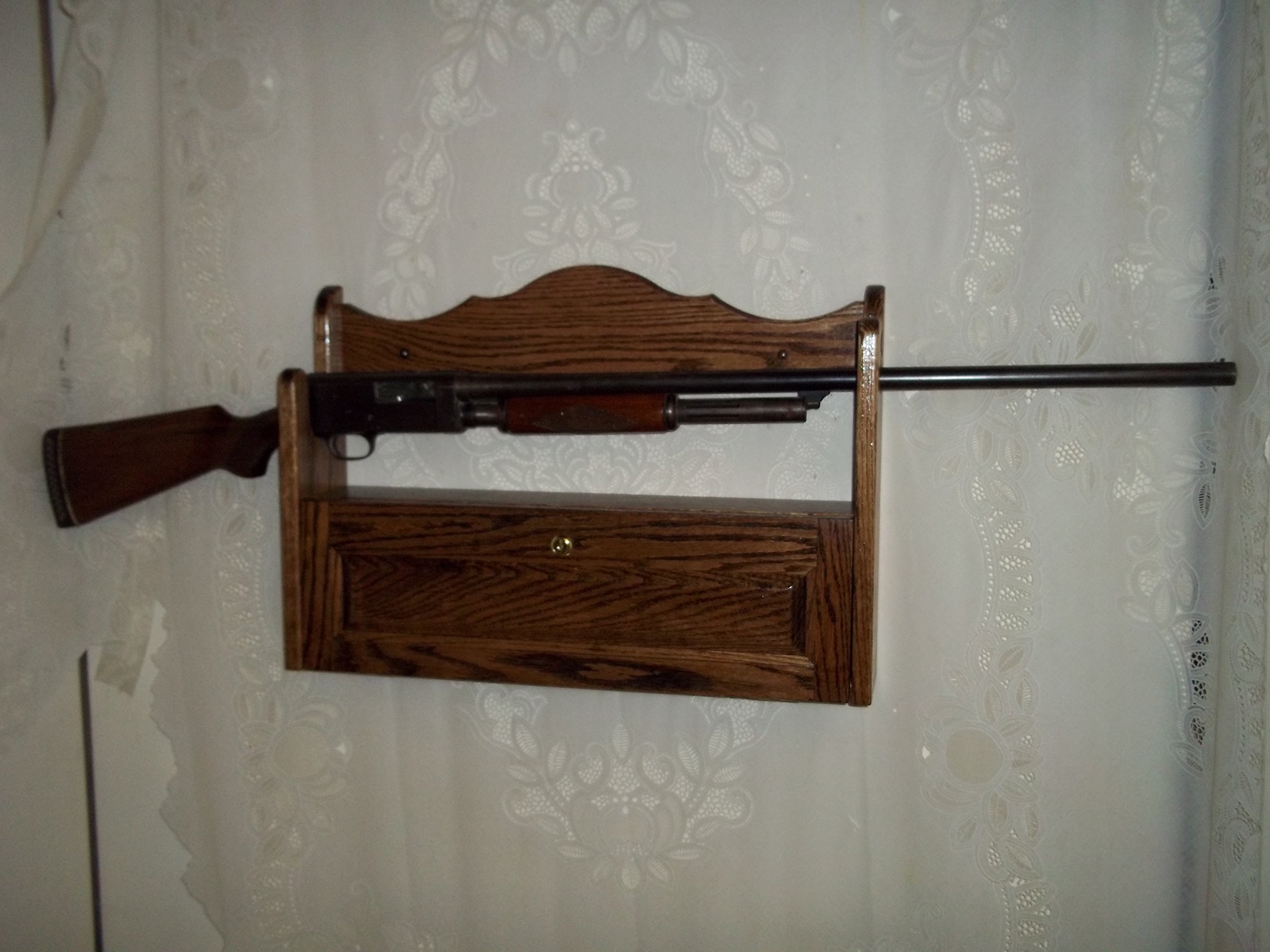 Lockable Gun Rack with Storage Compartment - Walnut Finish | Secure Firearm Storage for Home, Office & Hunting Cabin | Wall Mount Rifle Holder for Guns & Rifles