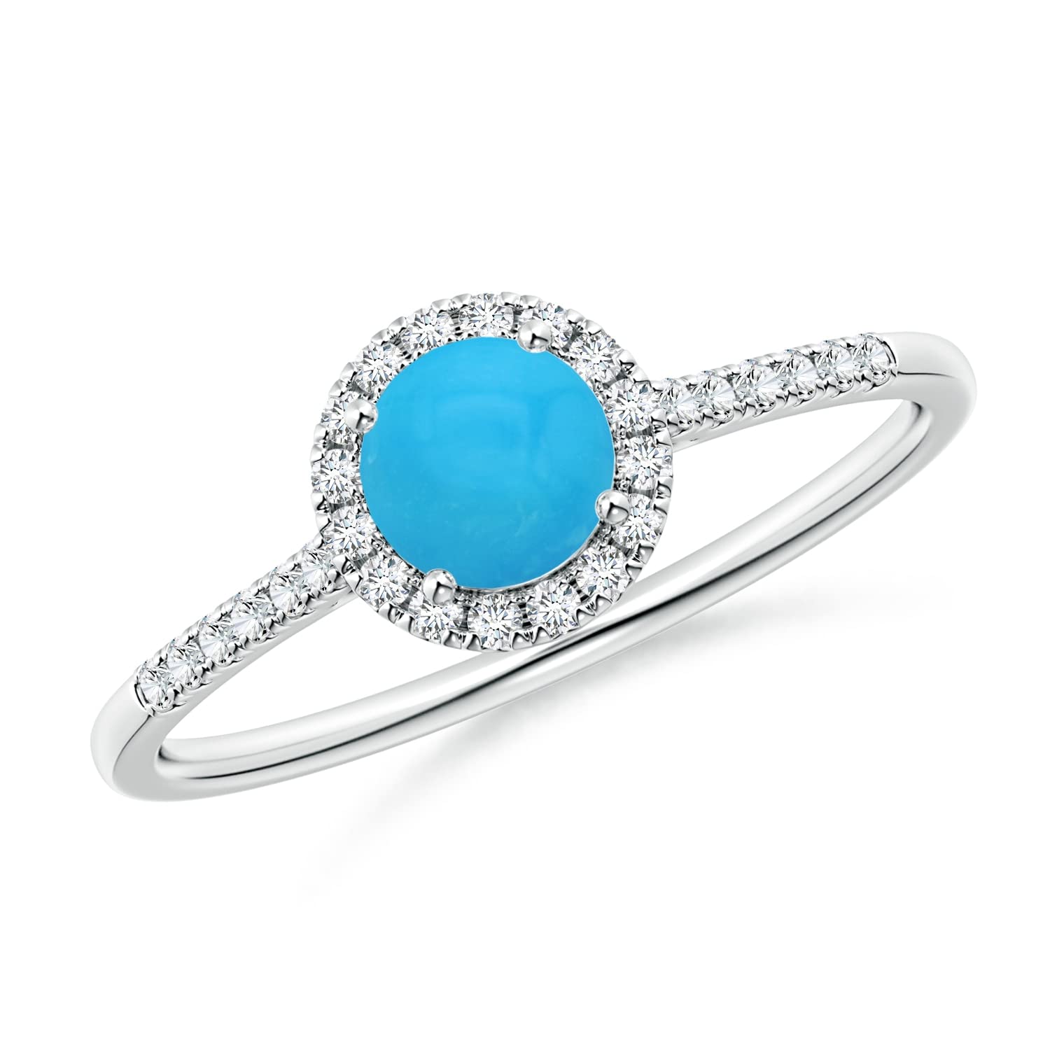 Turquoise Halo Ring with Diamond Accents - 5mm Round Genuine Stone for Women, Vintage Style Jewelry Gift for Her - Perfect for Weddings, Anniversaries & Special Occasions