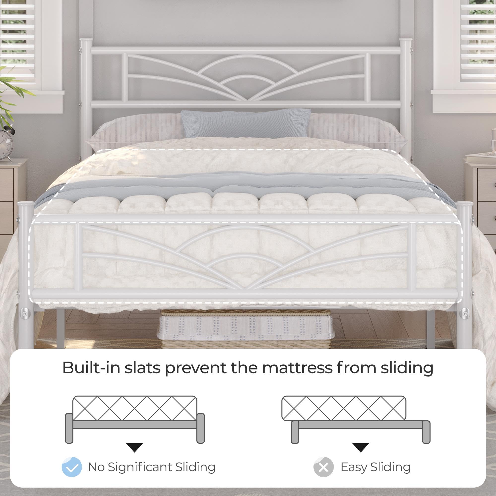 Yaheetech 3ft Single Metal Bed Frame with Slatted Base & Cloud-Design Headboard, Sturdy White Platform Bed with Underbed Storage - Perfect for Small Bedrooms, Guest Rooms & Dormitories