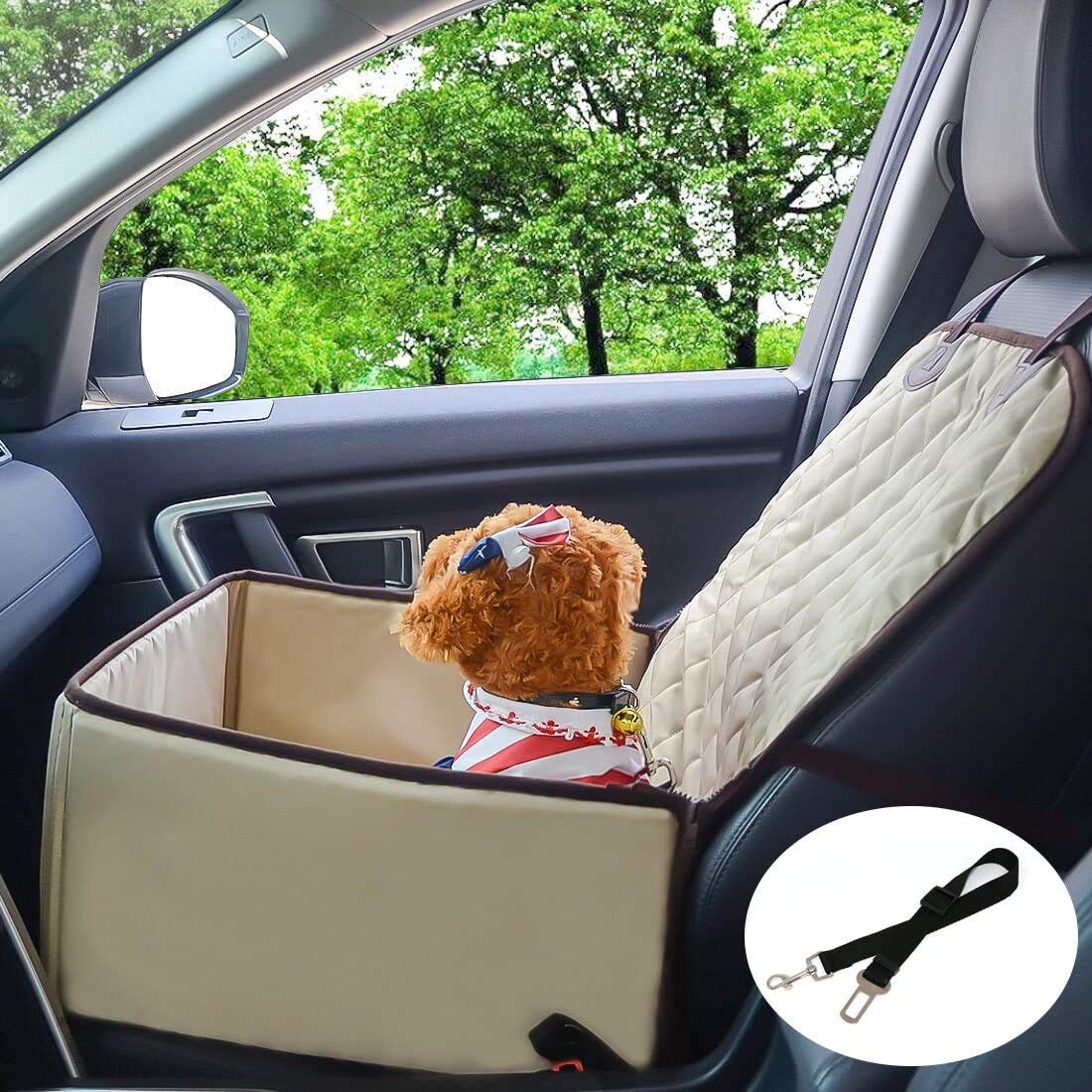 **Mayhour Waterproof & Scratchproof Pet Car Seat Cover for Small to Medium Dogs - Non-Slip Rubber Backing, 2-in-1 Dog Booster Seat with Safety Belt - Washable Protector for Cars, Trucks & SUVs - Perfect for Road Trips & Daily Commutes**