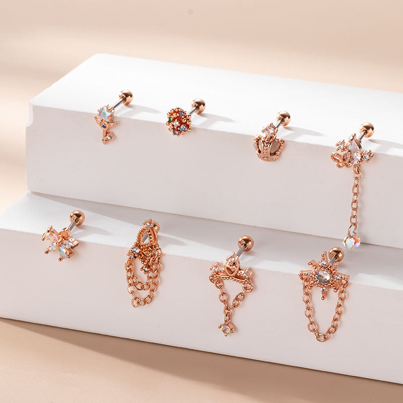 20G Butterfly Crown Dangle Chain Helix Earring - Surgical Steel Cartilage Piercing Jewelry for Women | Perfect for Everyday Wear, Parties & Special Occasions