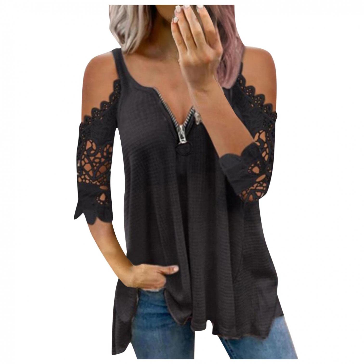 Women's Summer Casual Short Sleeve T-Shirts - Sexy V Neck Cold Shoulder Tunic Tops Blouse for Beach, Party & Everyday Wear