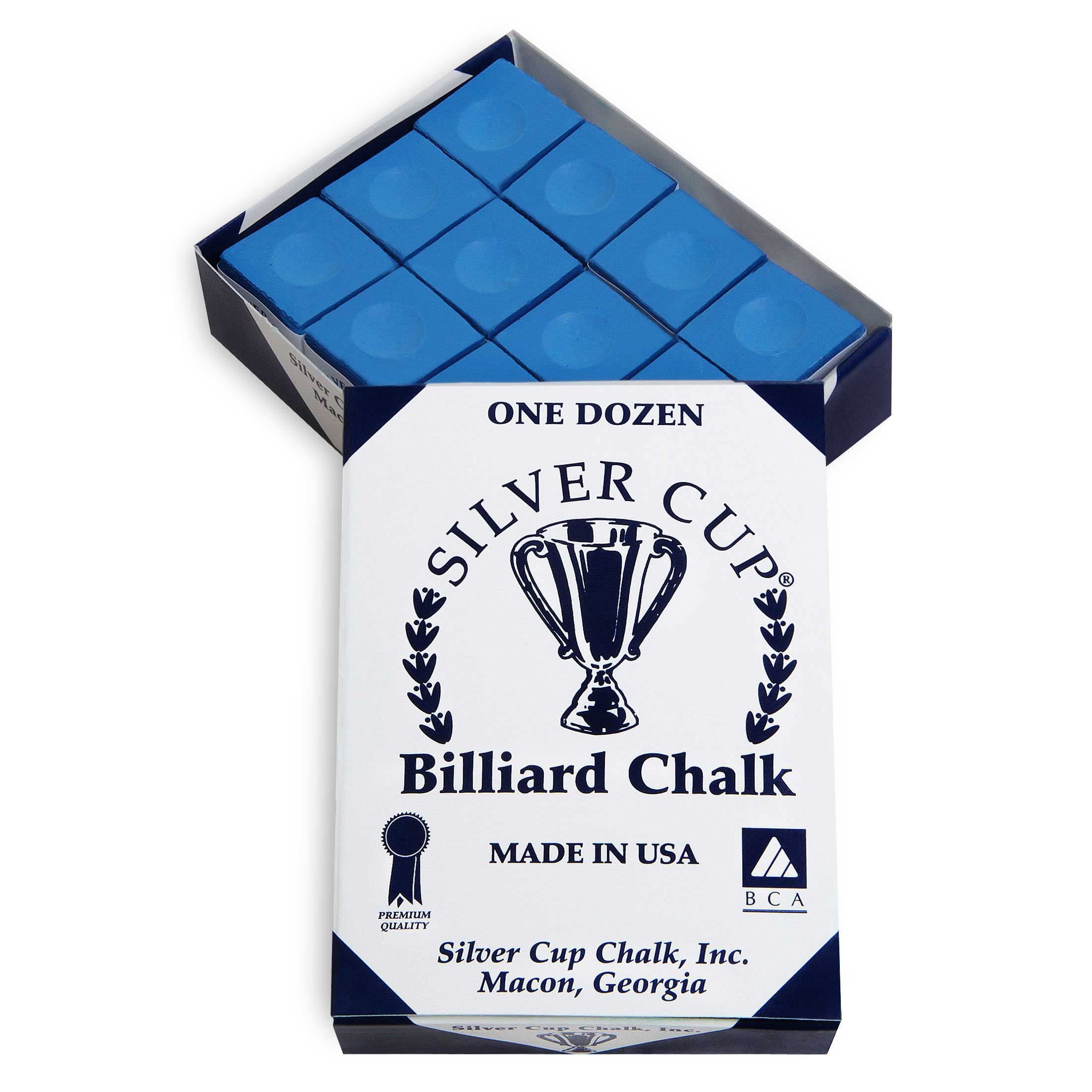 Premium SILVER CUP Billiard Chalk - 12 Pack Electric Blue for Pool Cues | Non-Slip Grip for Smooth Shots | Perfect for Professional Players & Home Game Rooms