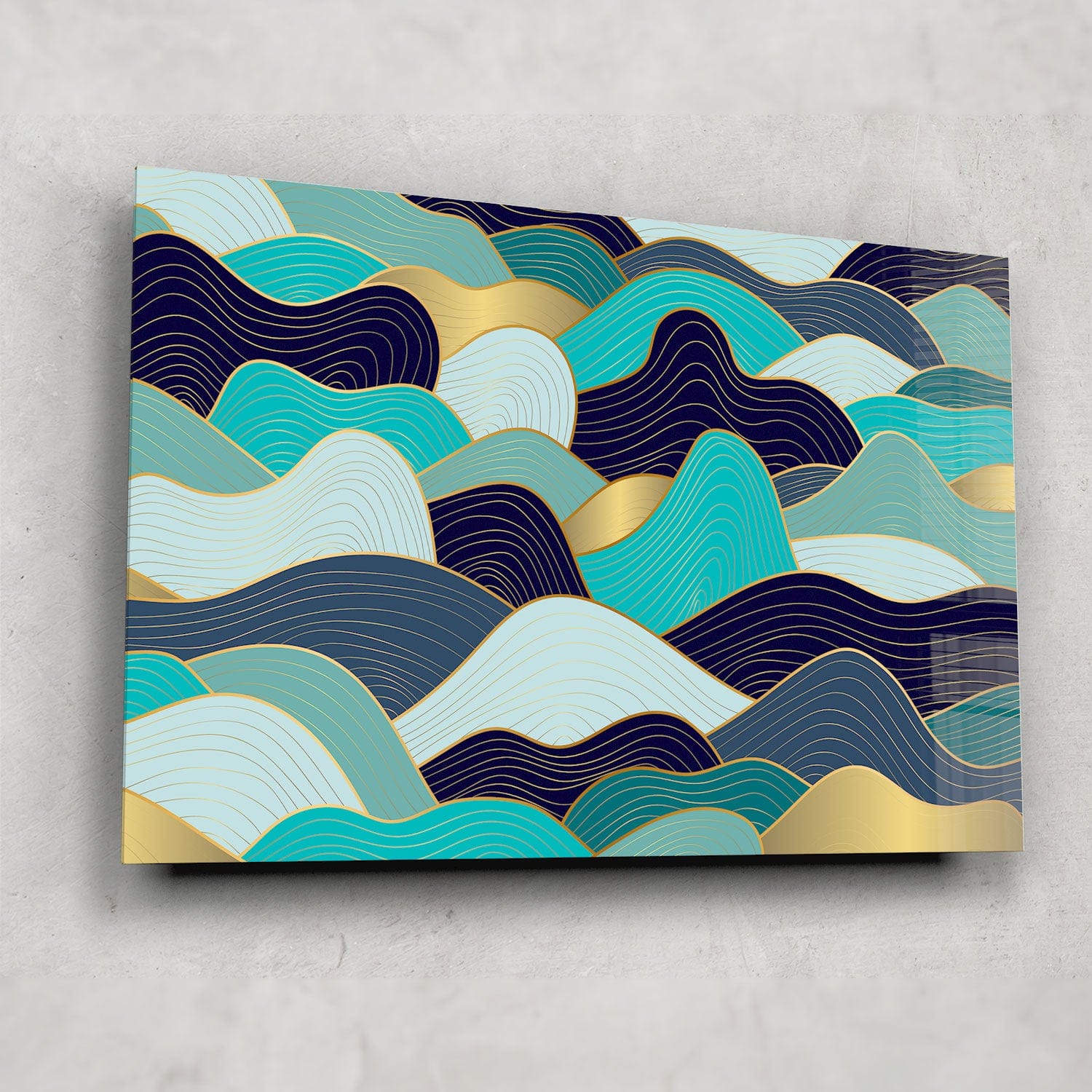 Shades of Blue Waves Tempered Glass Wall Art - Ocean Themed Home Decor for Living Room, Bedroom & Office