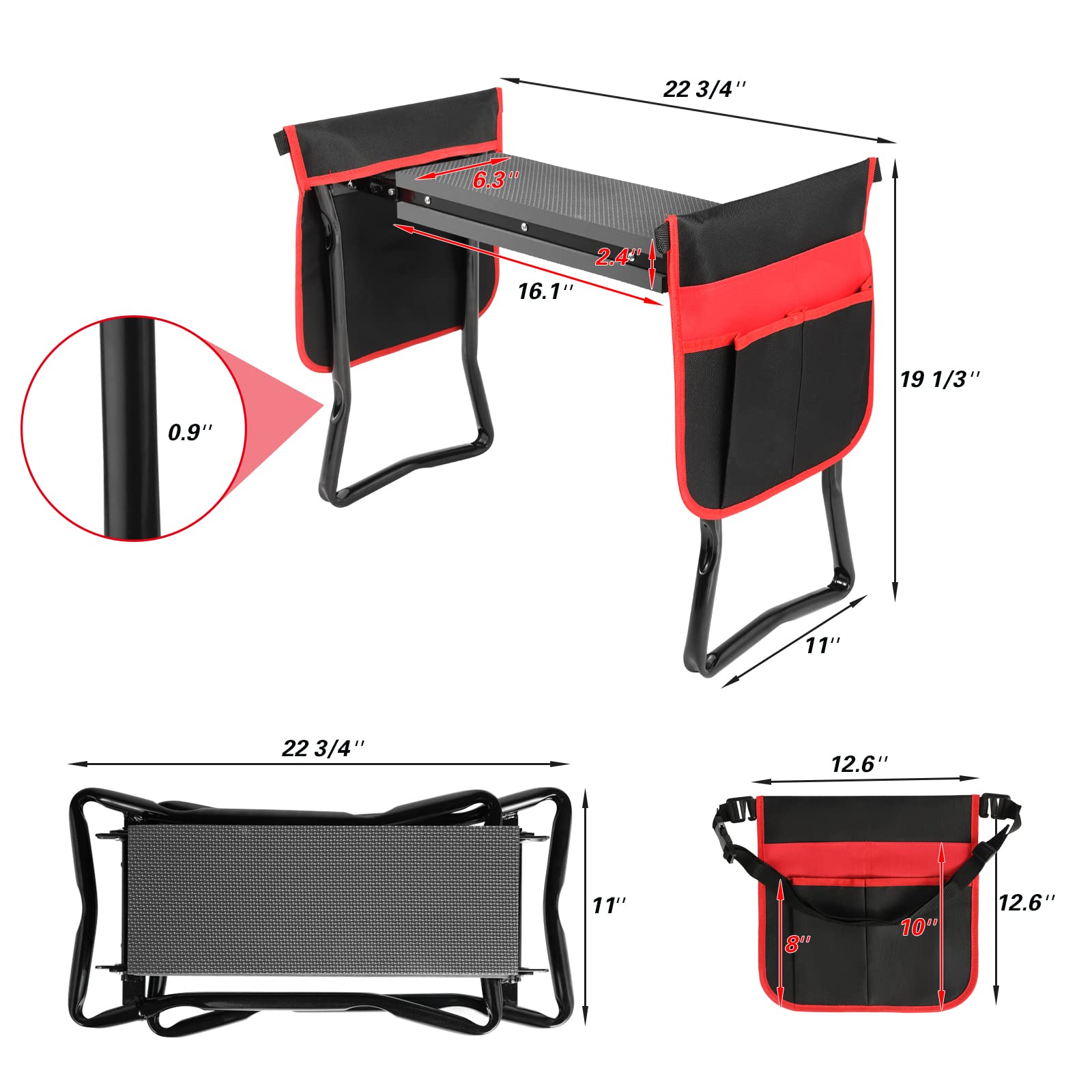 Heavy Duty Folding Garden Kneeler and Seat with EVA Foam Pad - Gardening Stool with 2 Extra Large Pockets & Detachable Belt - Perfect Gardening Gift for Women & Men - Ideal for Planting, Weeding and Outdoor Yard Work