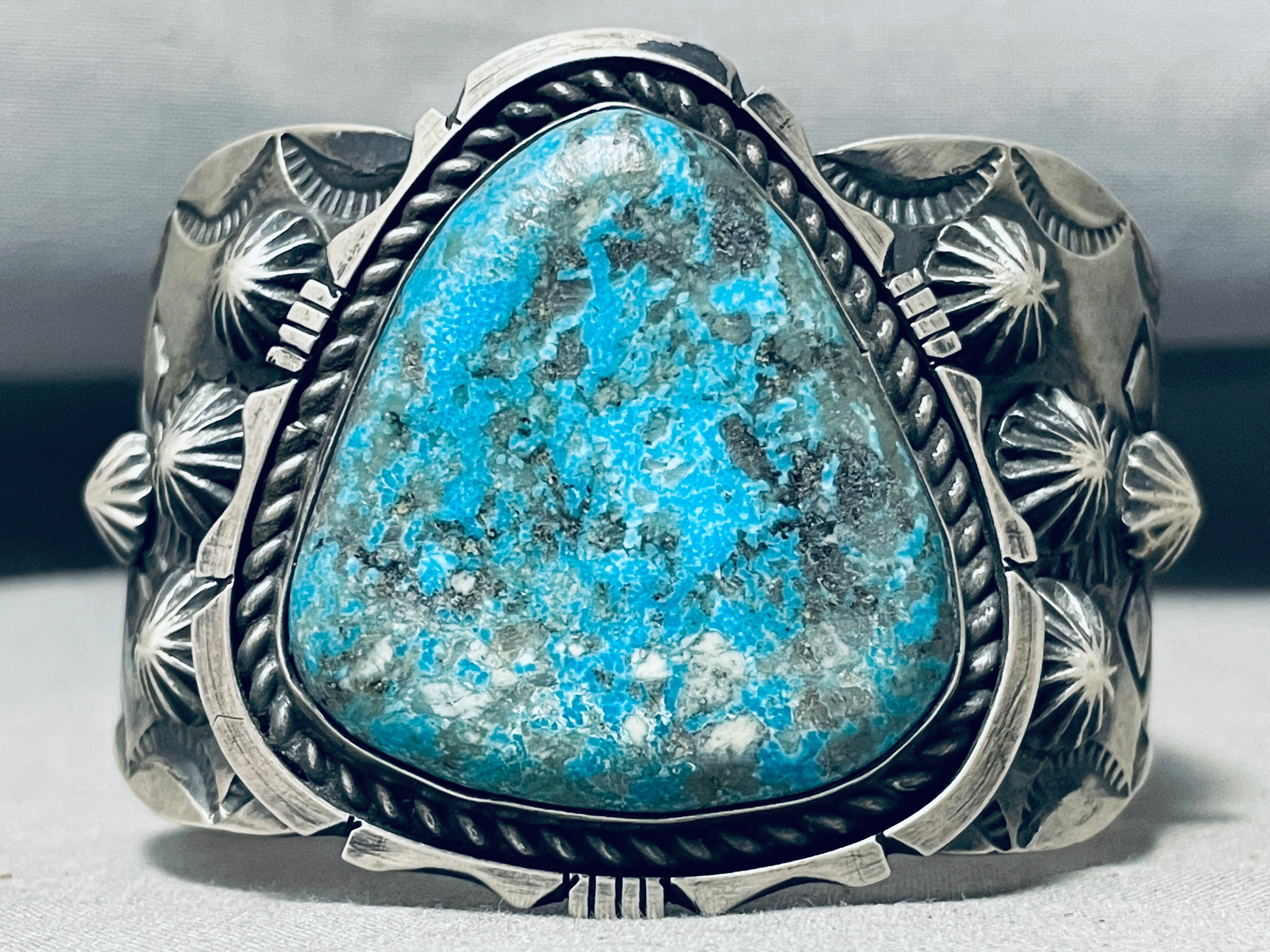 121 Gram Heavy Native American Navajo Pilot Mountain Turquoise Sterling Silver Bracelet - Handmade Jewelry for Women, Boho Chic Accessories, Perfect for Weddings & Special Occasions