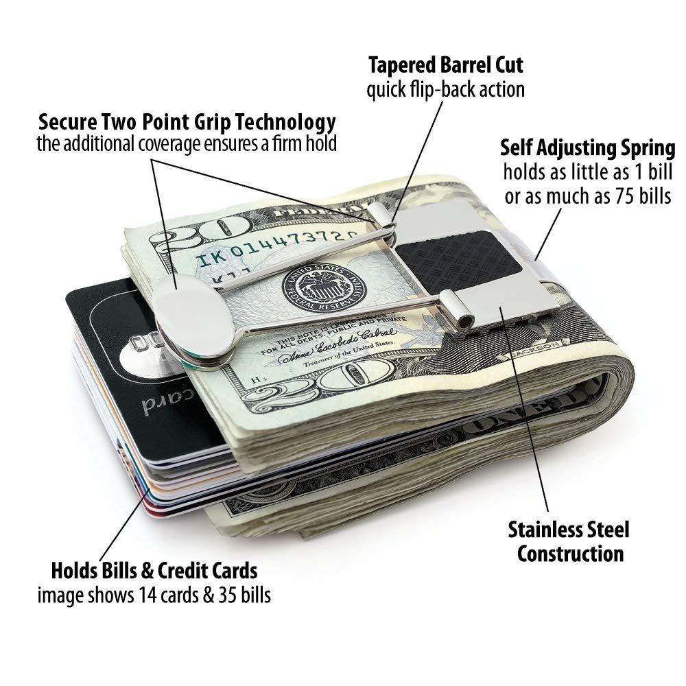 Premium Stainless Steel Money Clip for Men - Slim Minimalist Wallet & Credit Card Holder - Durable Ionic Plated Metal Bill Binder - Perfect for Everyday Carry, Business Travel & Gifts
