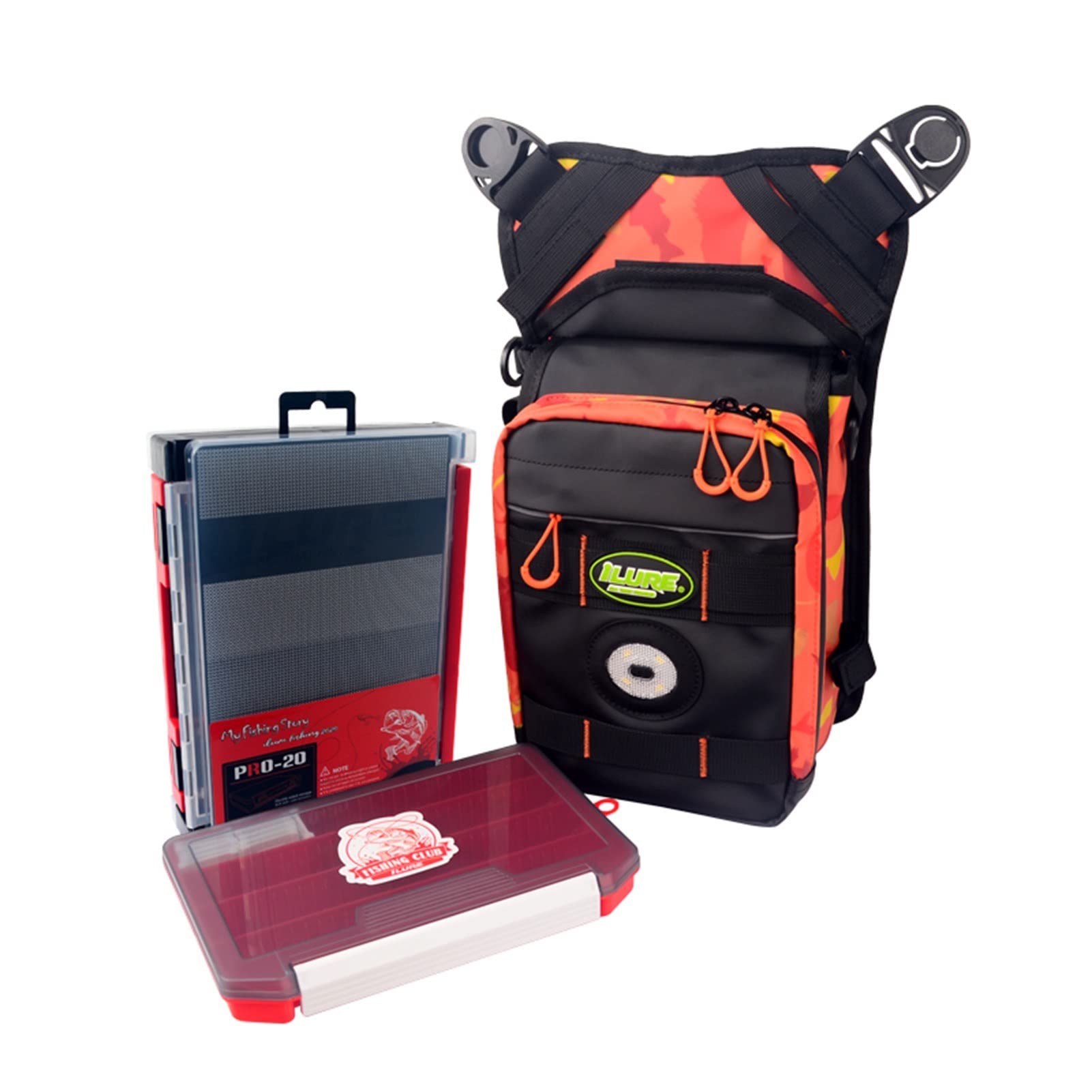 **MengK Fishing Tackle Bag - Waterproof Single Shoulder Crossbody Pack with 2 Bait Boxes & LED Warning Light - Perfect for Freshwater, Saltwater, and Night Fishing**