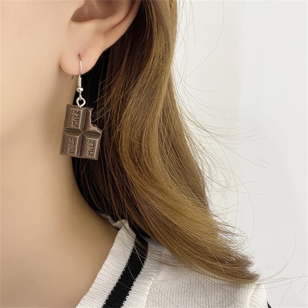 2 Pairs Funny Resin Food Earrings - Cartoon Popcorn & Kawaii Chocolate Drop Dangle Earrings for Women | Unique Gift for Food Lovers, Costume Parties & Casual Wear