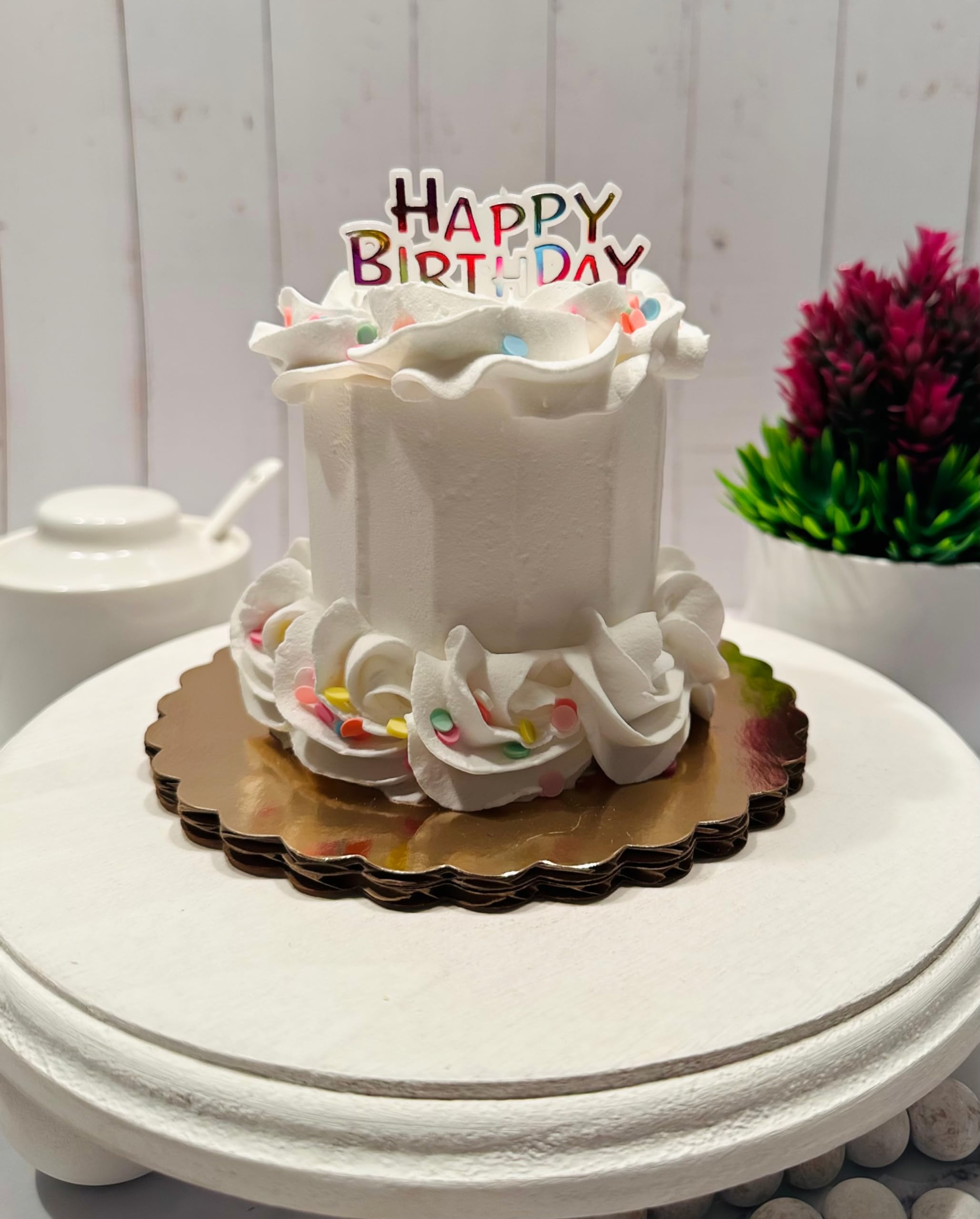 Dezicakes Handmade White Mini Fake Birthday Cake - Artificial Cake for Party Decorations, Wedding Centerpieces & Photo Props