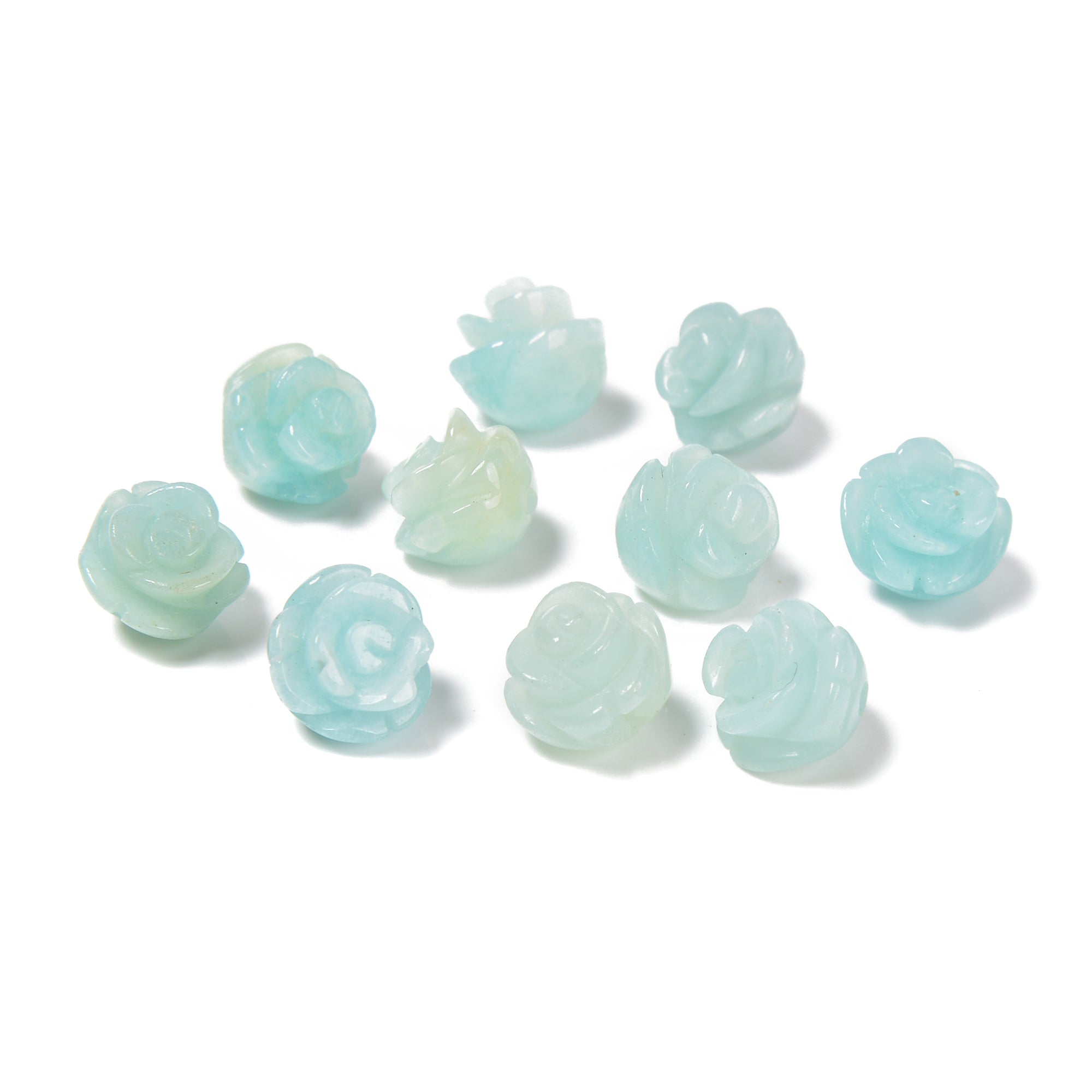 Amazonite Hand-Carved Rose Flower Gemstone Beads - 10mm & 12mm Sizes - 10pcs Per Strand - Perfect for Jewelry Making, DIY Crafts & Spiritual Healing