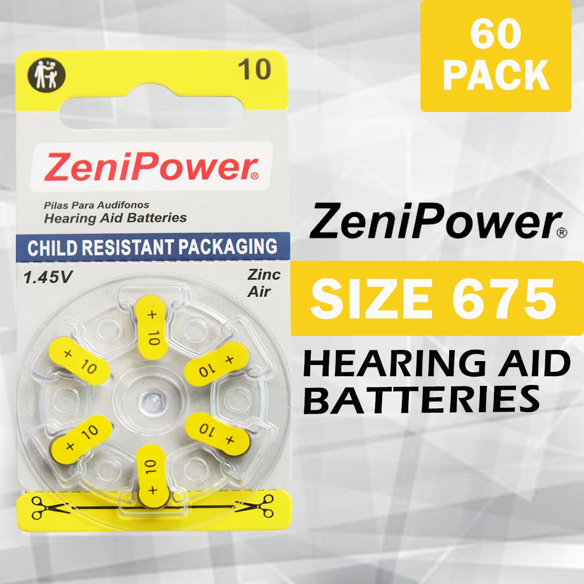 60 Pack Size 10 Hearing Aid Batteries with Keychain Holder - Long-Lasting Power for Hearing Devices, Perfect for Travel & Daily Use