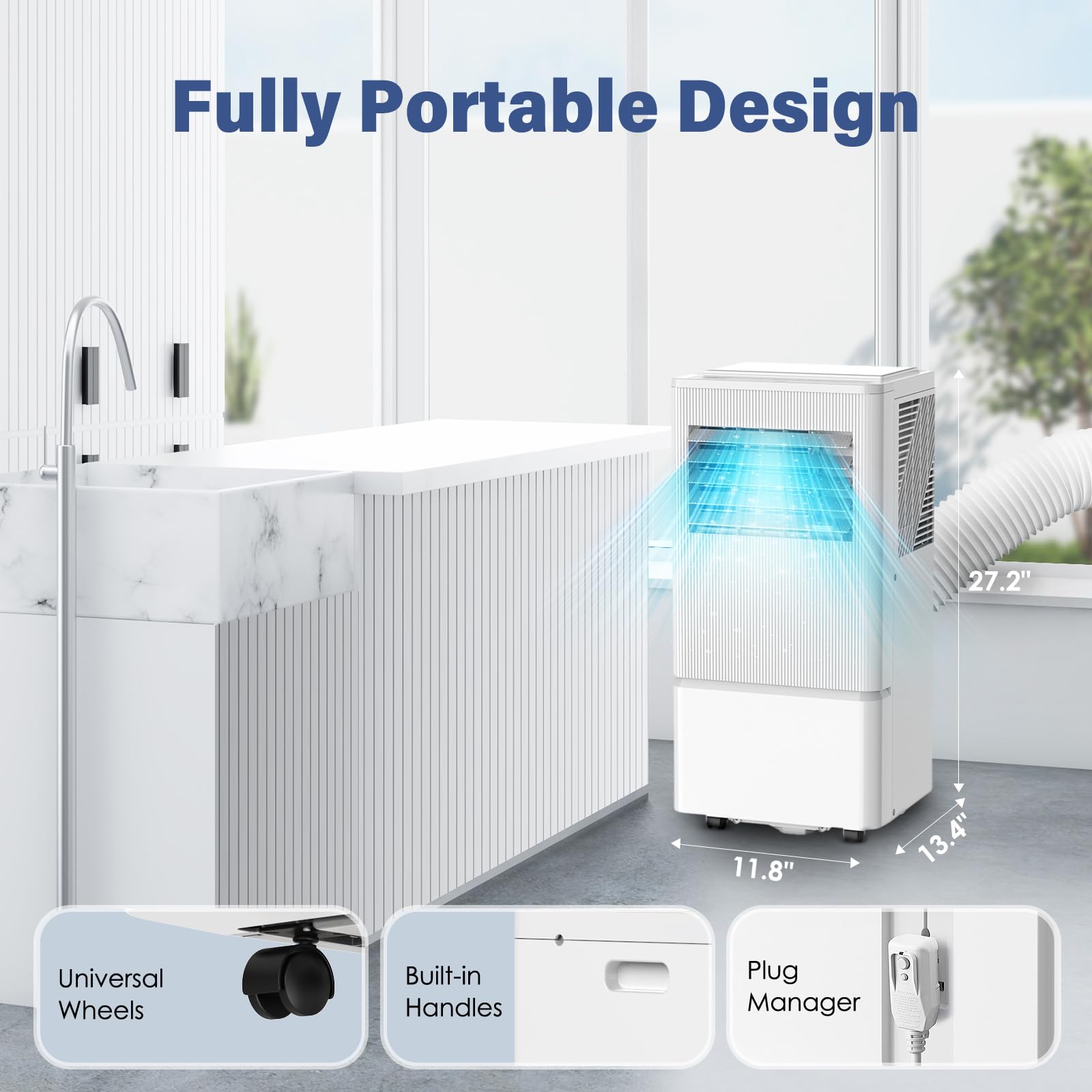 Air Choice 8000 BTU Portable Air Conditioner - Cools Rooms Up to 350 Sq.Ft, 3-in-1 AC Unit with 24H Timer, Sleep Mode & Remote Control, Ultra Quiet Operation with Digital Display & Window Kit - Perfect for Bedrooms, Offices and Small Apartments
