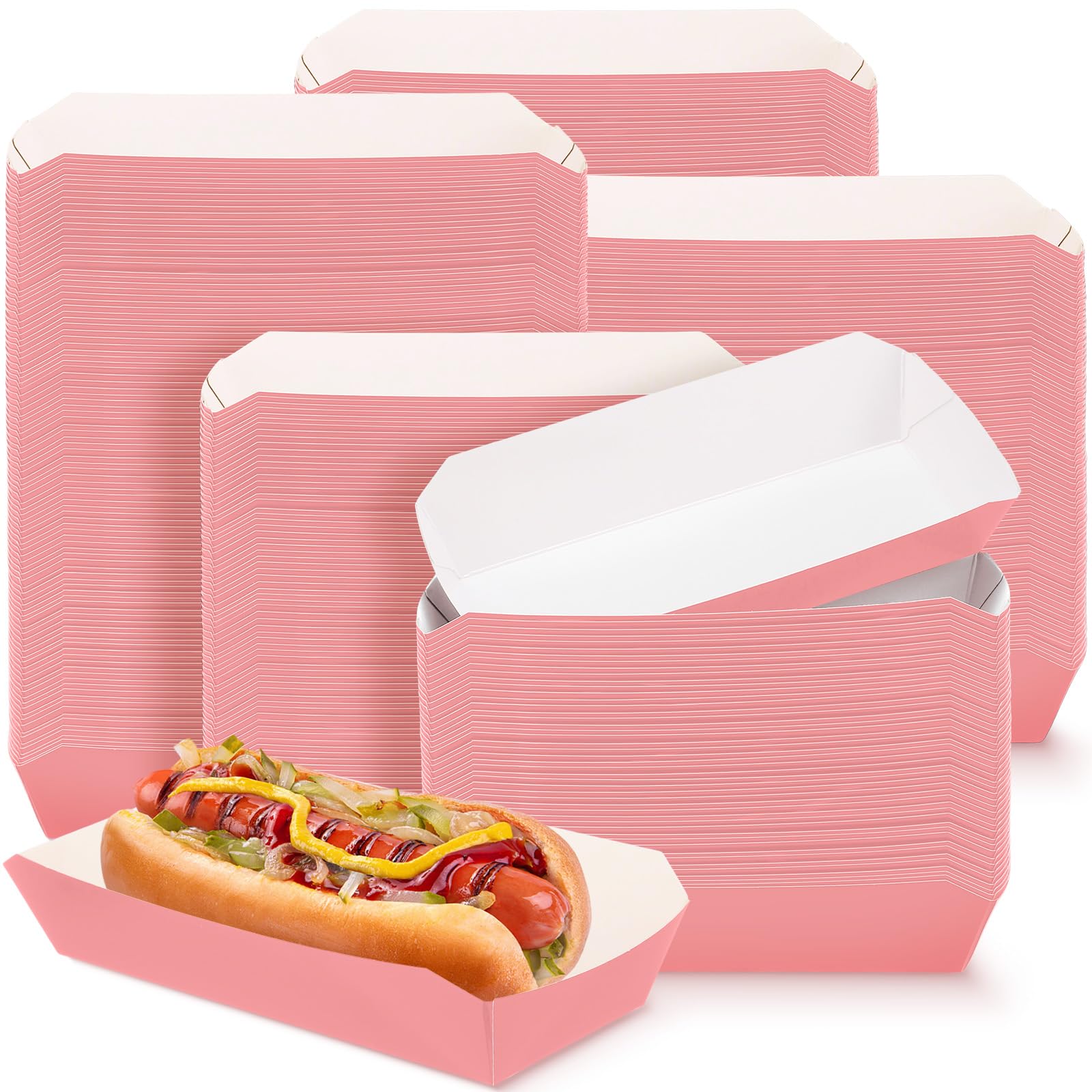 200 Pcs 7 Inch Disposable Pink Food Trays - 2lb Paper Serving Boats for Hot Dogs, Nachos, French Fries, Tacos & BBQ - Perfect for Parties, Festivals & Takeout Food Service