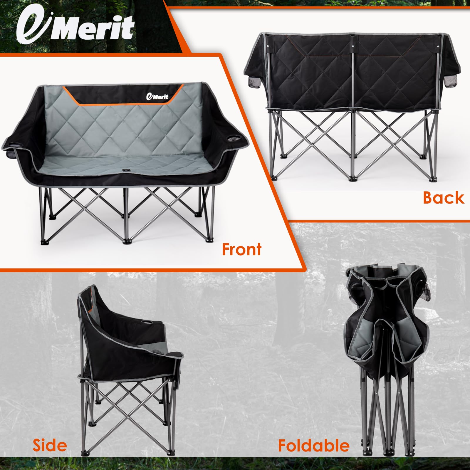 EMERIT Heavy Duty 2-Person Camping Chair - 650LBS Capacity for Outdoor & Backyard Use
