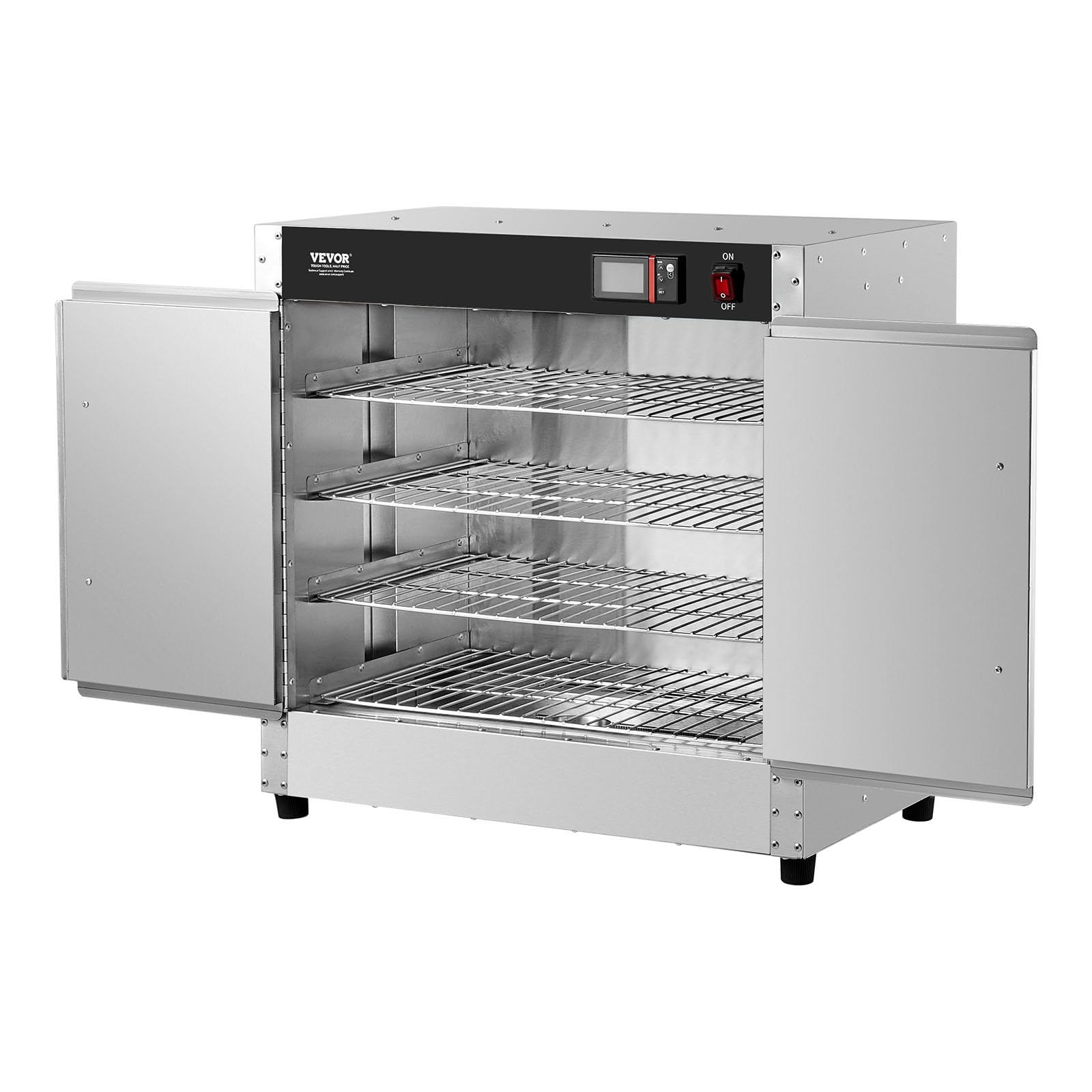 VEVOR 4-Tier Commercial Food Warmer Cabinet - Stainless Steel Concession Warmer with Water Tray, 4 Pans & Adjustable Shelves - Perfect for Restaurants, Catering & Pizza Shops - Keep Pizza, Chicken & Meals Hot for Serving