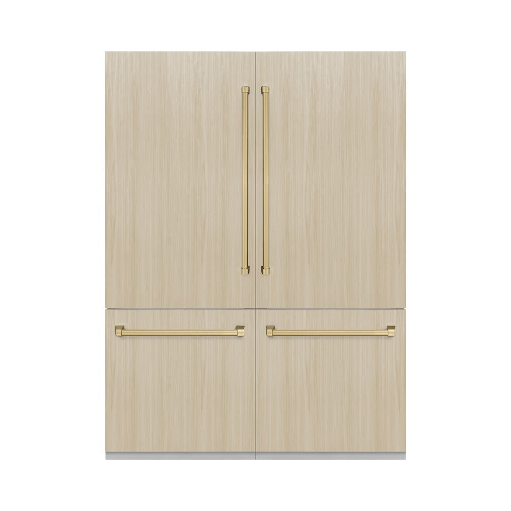 ZLINE Autograph Edition 60-Inch 32.2 cu. ft. Panel Ready French Door Built-In Bottom Freezer Refrigerator with Water Dispenser & Ice Maker - Graphite Gray Interior & Champagne Bronze Accents (GRBIVZ 60 CB) - Perfect for Modern Kitchens & Luxury Homes