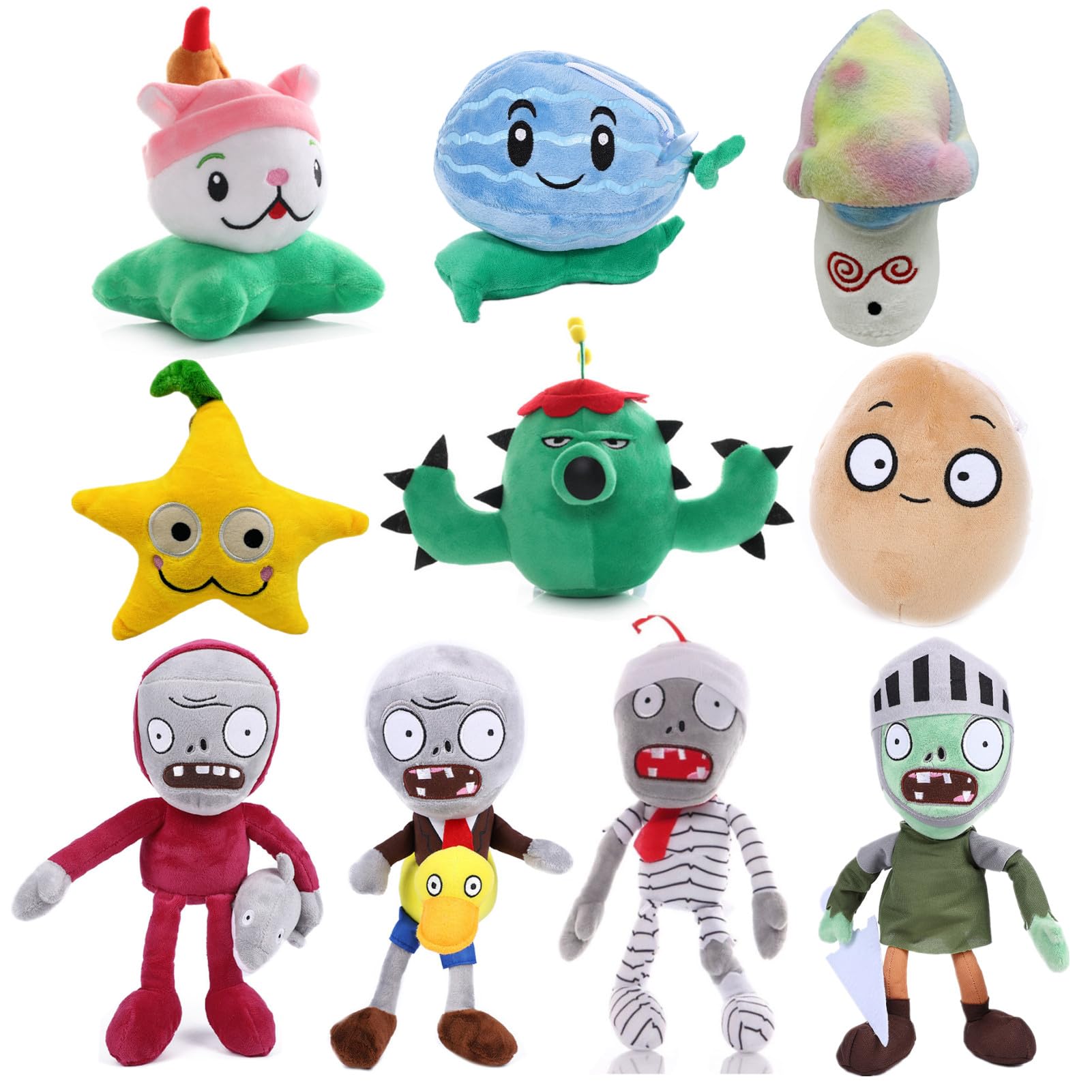 JHESAO 10 PCS Plants vs Zombies Plush Toy Set - Soft Stuffed Dolls Collection (Plants & Zombies Characters) for Kids Gifts, Room Decor, and Game Fans