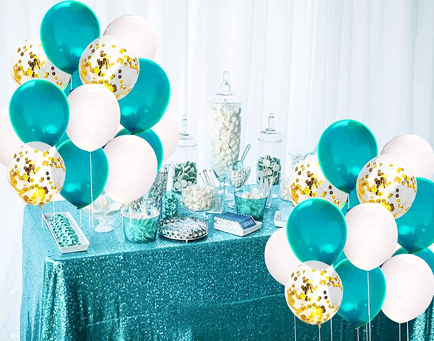 Teal Gold Balloons & Turquoise Birthday Decorations - 2 Sets of 15pcs Table Centerpiece Balloon Stands for Wedding, Birthday Party, Baby Shower & Special Events | Elegant Teal & Gold Party Decor