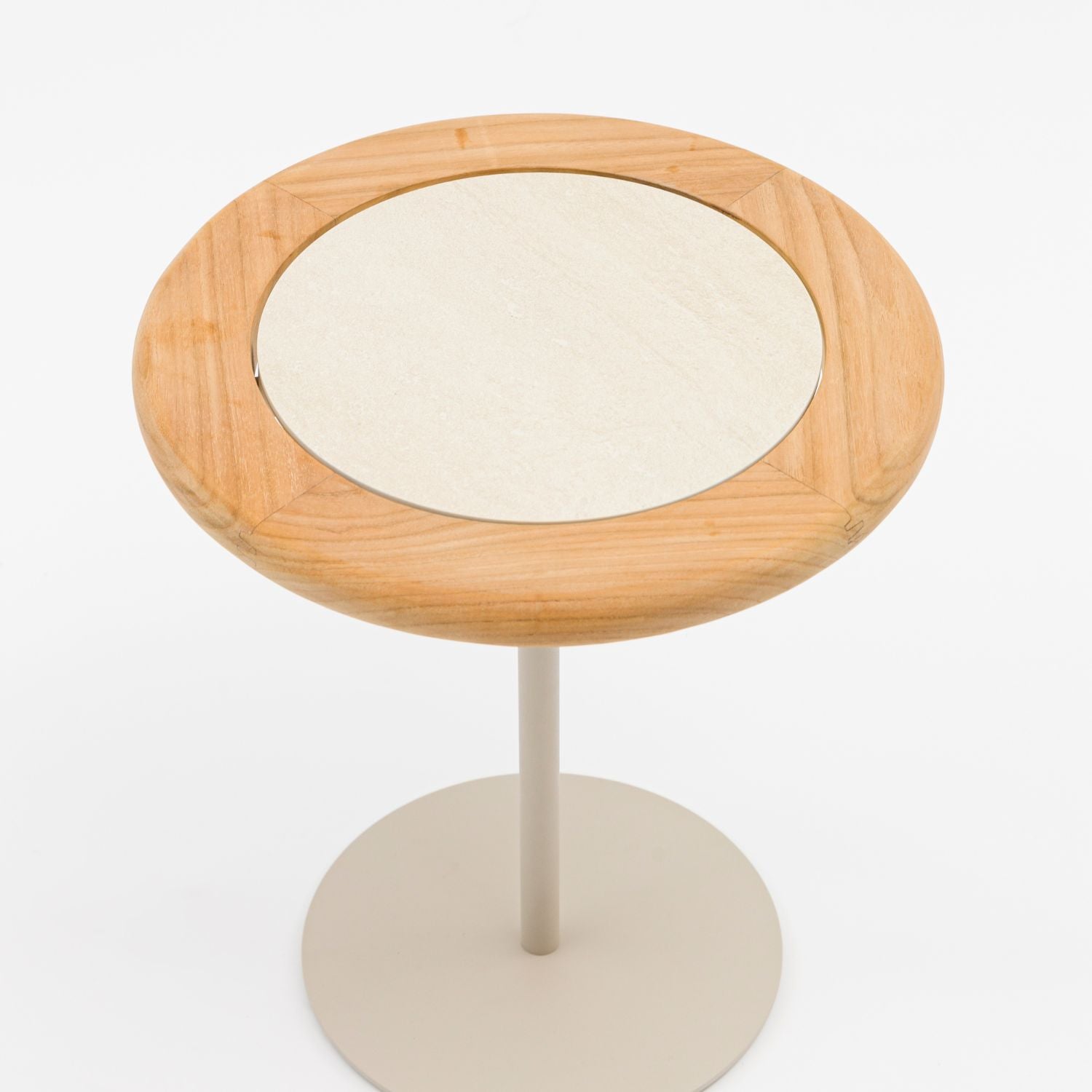 Modern Alta II Beige Side Table with Ceramic & Teak Top - Perfect for Living Room, Bedroom, or Office Decor