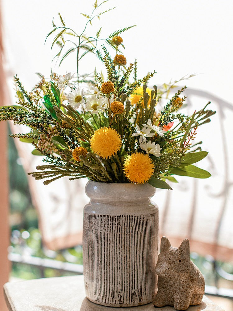Stunning Modern Artificial Flowers for Dining Room Table - Dandelion, Wheat, Eucalyptus Arrangement | Elegant Home Decor Centerpiece for Weddings, Parties & Interior Design