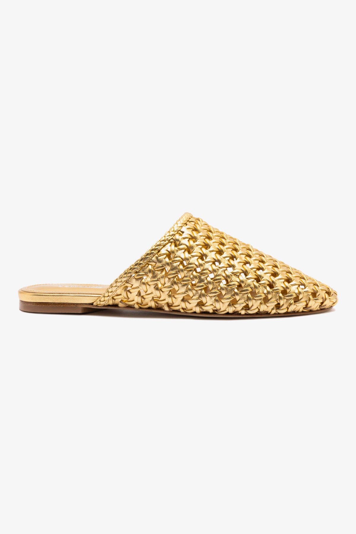 Venice Gold Metallic Leather Macrame Flat Mules - Comfortable Bohemian Style Slip-On Shoes for Women, Perfect for Beach, Vacation and Summer Outfits