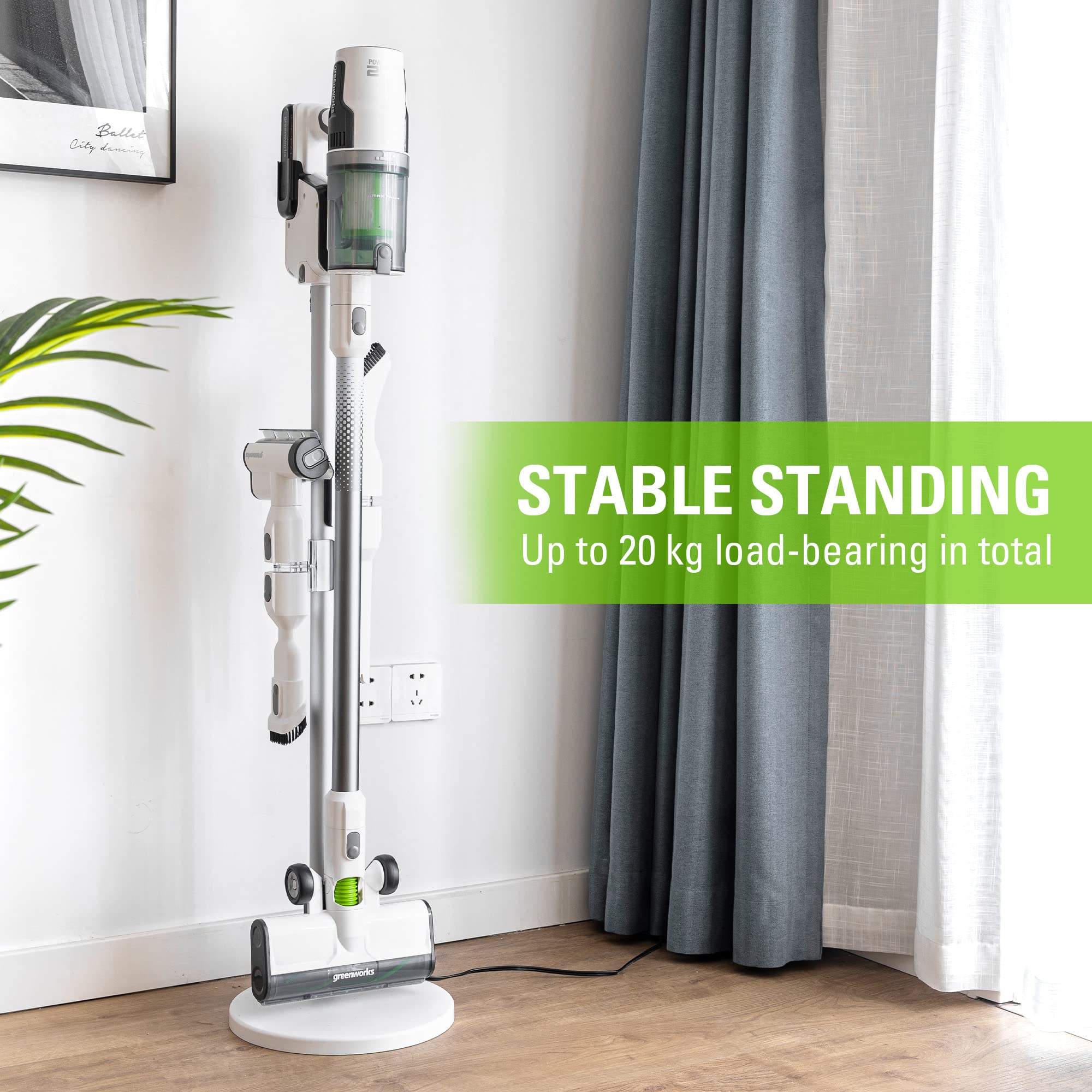 Greenworks GA9102 Stick Vacuum Cleaner Charger Stand & Holder - 2-Piece White Accessory Set | Cordless Vacuum Storage Solution for Home & Garage Organization