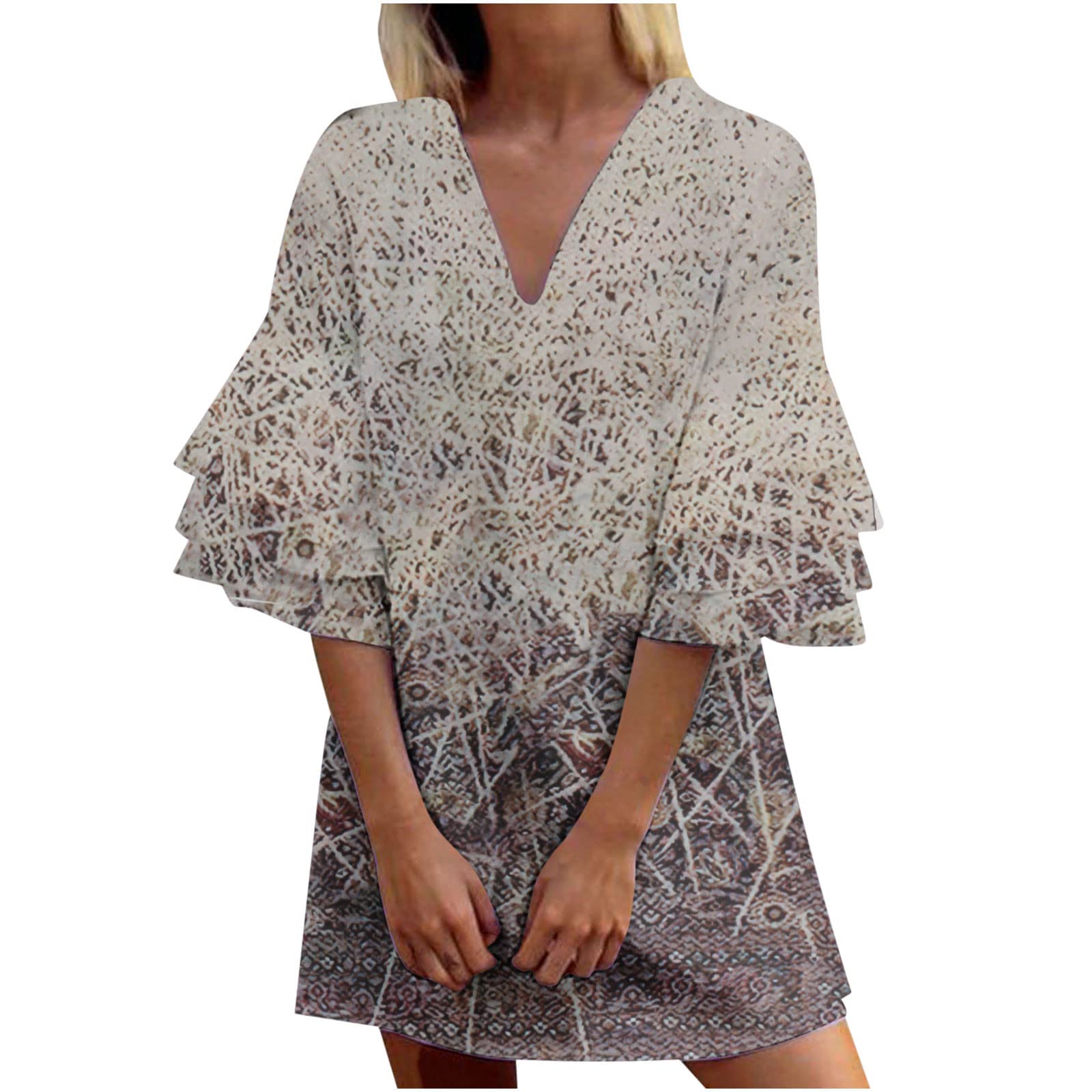 Women's Summer Dresses 2023 - Casual Sleeveless & 3/4 Sleeve Mini Printed Shift Dresses with V-Neck | Perfect for Beach Vacations, Outdoor Parties & Summer Date Nights