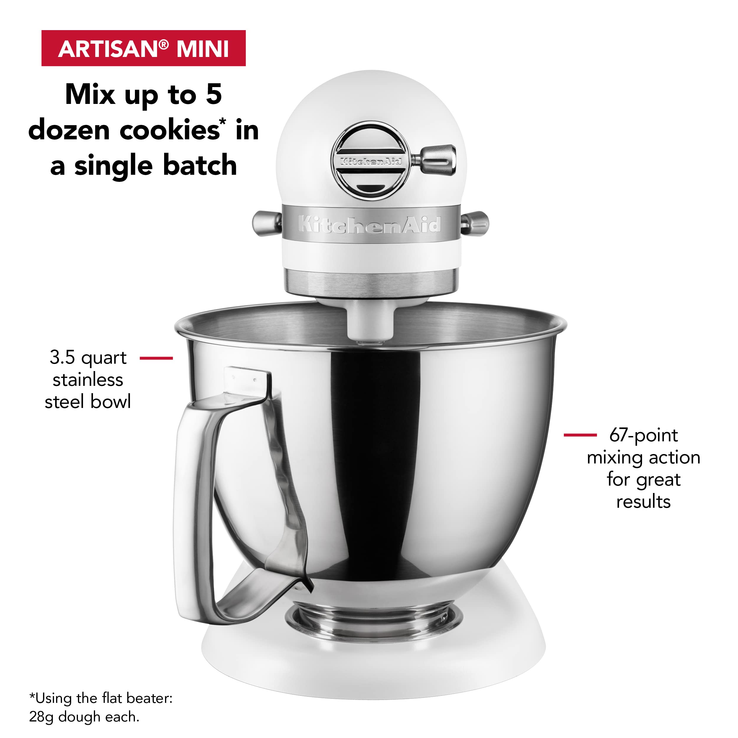 KitchenAid Artisan Mini Plus 3.5-Qt Tilt-Head Stand Mixer with Flex Edge Beater - Matte White | Perfect for Baking Cakes, Cookies & Dough | Compact Kitchen Mixer for Small Spaces