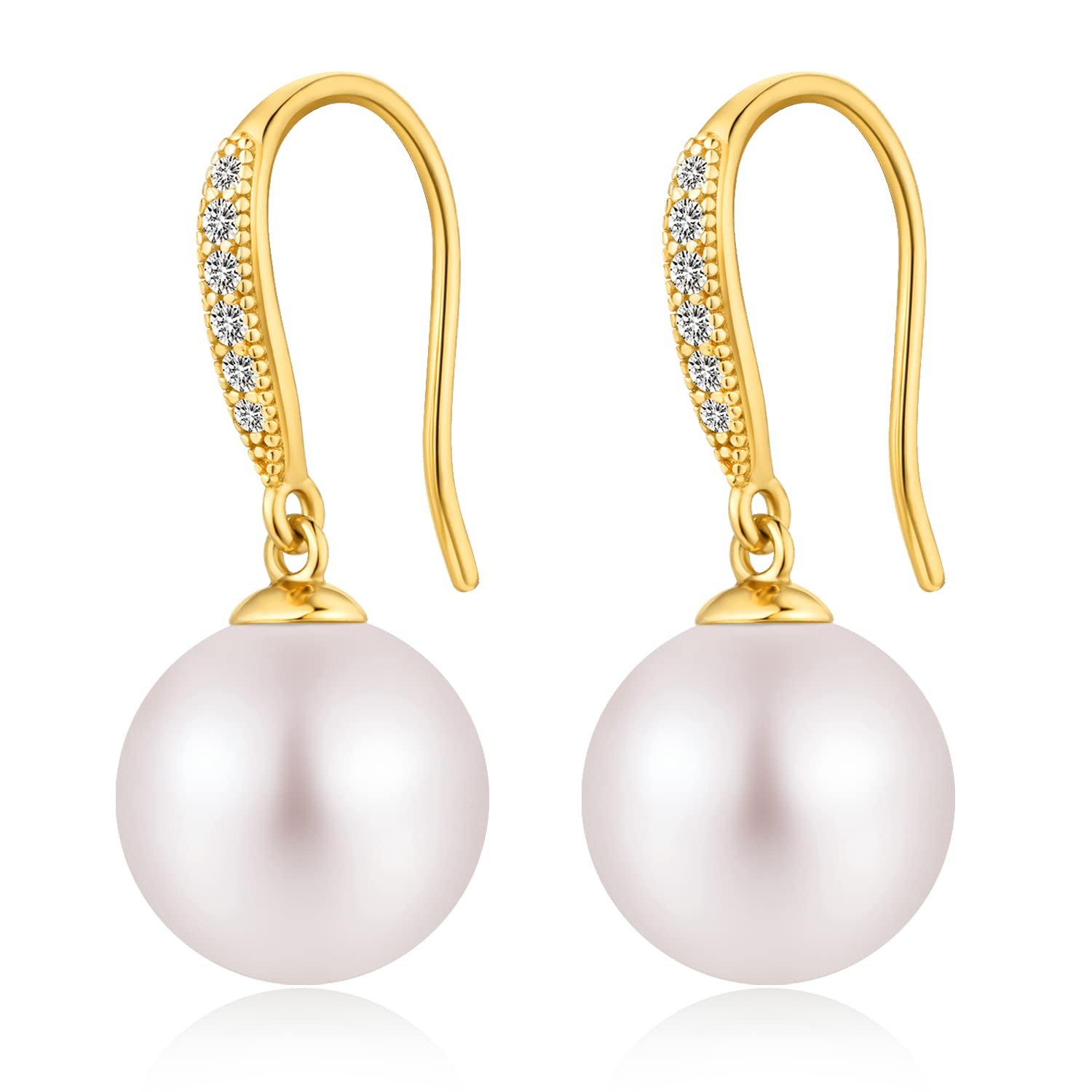 925 Sterling Silver Pearl Dangle Earrings for Women - 8MM-10MM Diamond Accent Pearl Drop Earrings | Elegant Pearl Jewelry for Weddings, Parties & Special Occasions